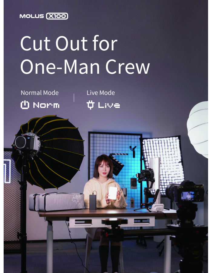 ZHIYUN MOLUS X100 COMBO Bi-Color 100W COB Video Light, 385g LED Pocket Light 17317Lux 2700K-6500K CRI 95+/TLCI 97+ with Bluetooth App Control AC/DC Power Supply