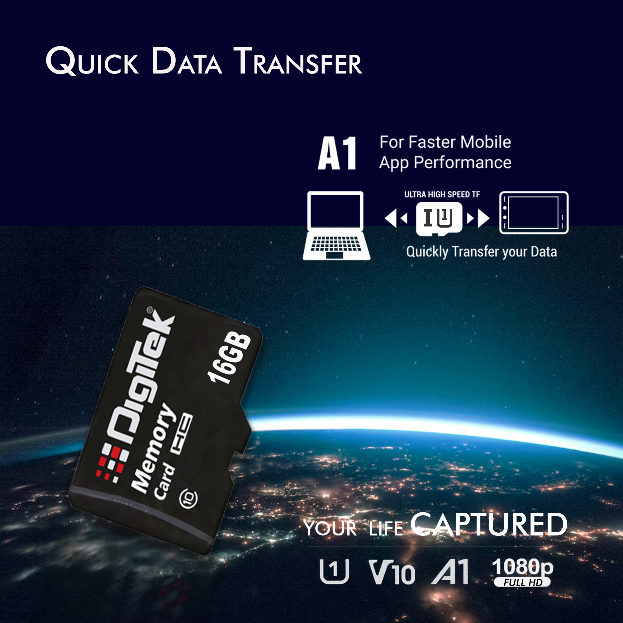 Digitek (DTF 16GB C10) High Speed Micro SDHC 16GB UHS-I Memory Card – A1, Class 10, 100MB/s Speed, Waterproof, Shockproof, X-Ray Safe, Ideal for Smartphones, Cameras, CCTV & More