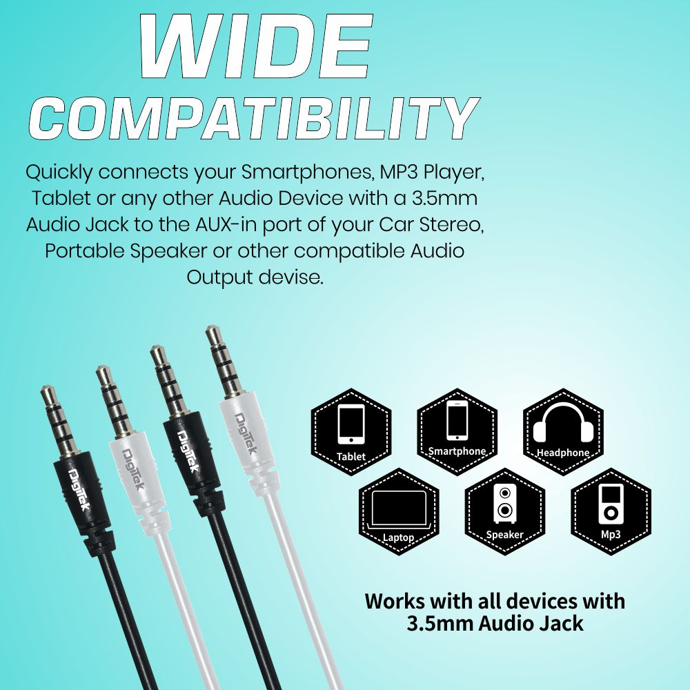 Digitek AUX Cable 1.5m DC 1.5M AUX for Smartphone (Colour May Vary)