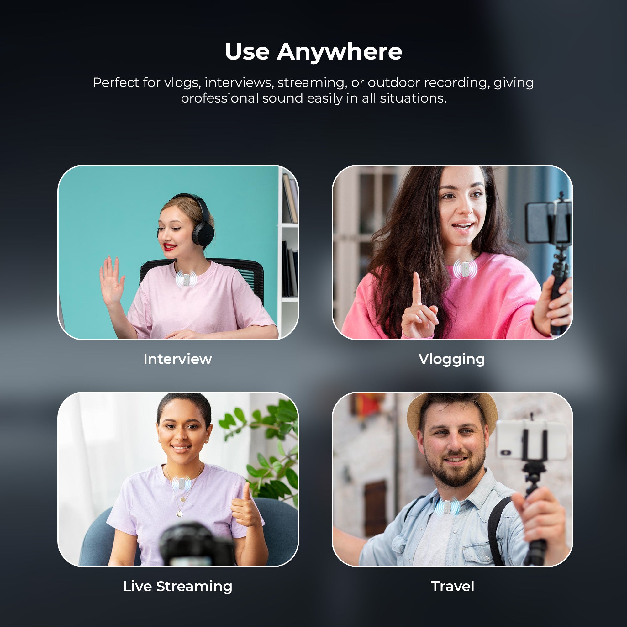 Digitek (DWM 123) 2-in-1 Wireless Microphone System with Charging Case & Magnetic Collar Clip, Type-C Receiver for iPhone 15 & Above, Android Phones, 60m Range, Build in Microphone, For Creators and Vloggers (White)