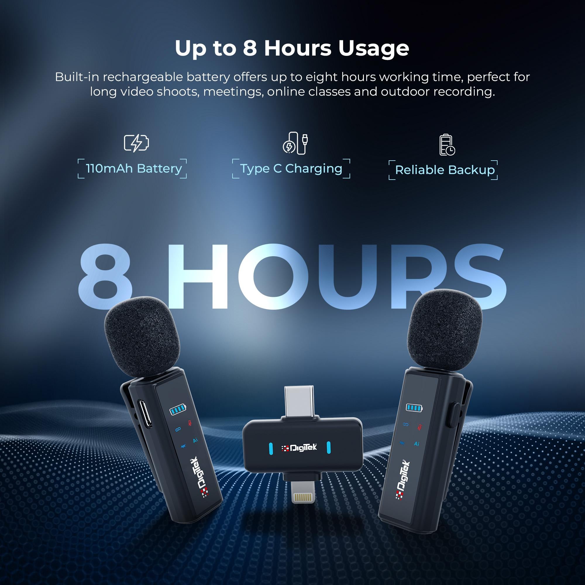 Digitek DWM-021 Wireless Microphone System with AI Noise Cancellation for Android & iPhone