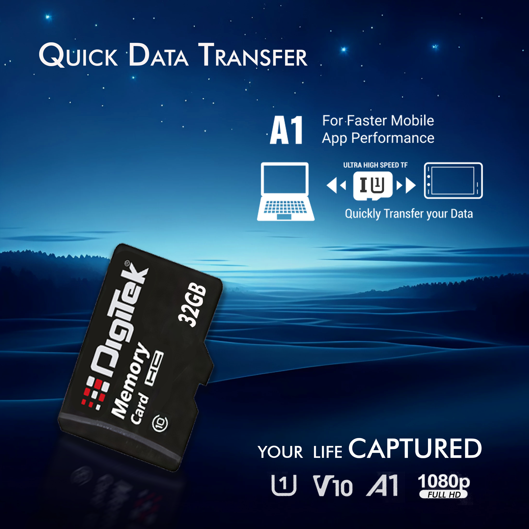 Digitek (DTF 32GB C10) Micro SDHC 32GB UHS-I Memory Card – A1, Class 10, 100MB/s Speed, Waterproof, Shockproof, X-Ray Safe, Ideal for Smartphones, Cameras, CCTV & More