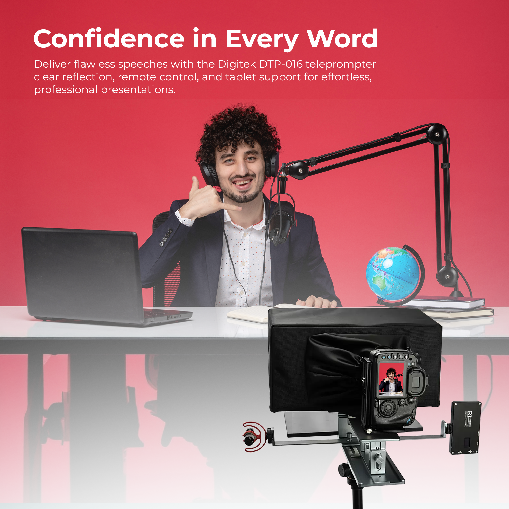 Digitek (DTP-016) 16” Digitek Teleprompter for Smartphone & DSLR Supports w/Remote Control, APP Compatible with iOS & Android System for Video Creator