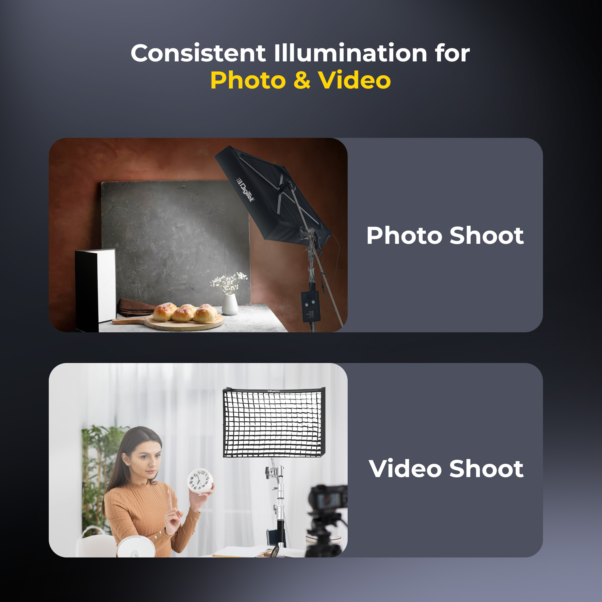 Digitek®(DFFL 6090) 200W Bi-Color Flexible Fabric LED Video Light with Remote & App Control, 1536 LEDs, 2700K–6500K±200K, 0–100% Dimming, 120° Beam Angle, 18000LM, Includes X Bracket, Diffuser, Honeycomb Grid & Accessories, for Photo & Videography