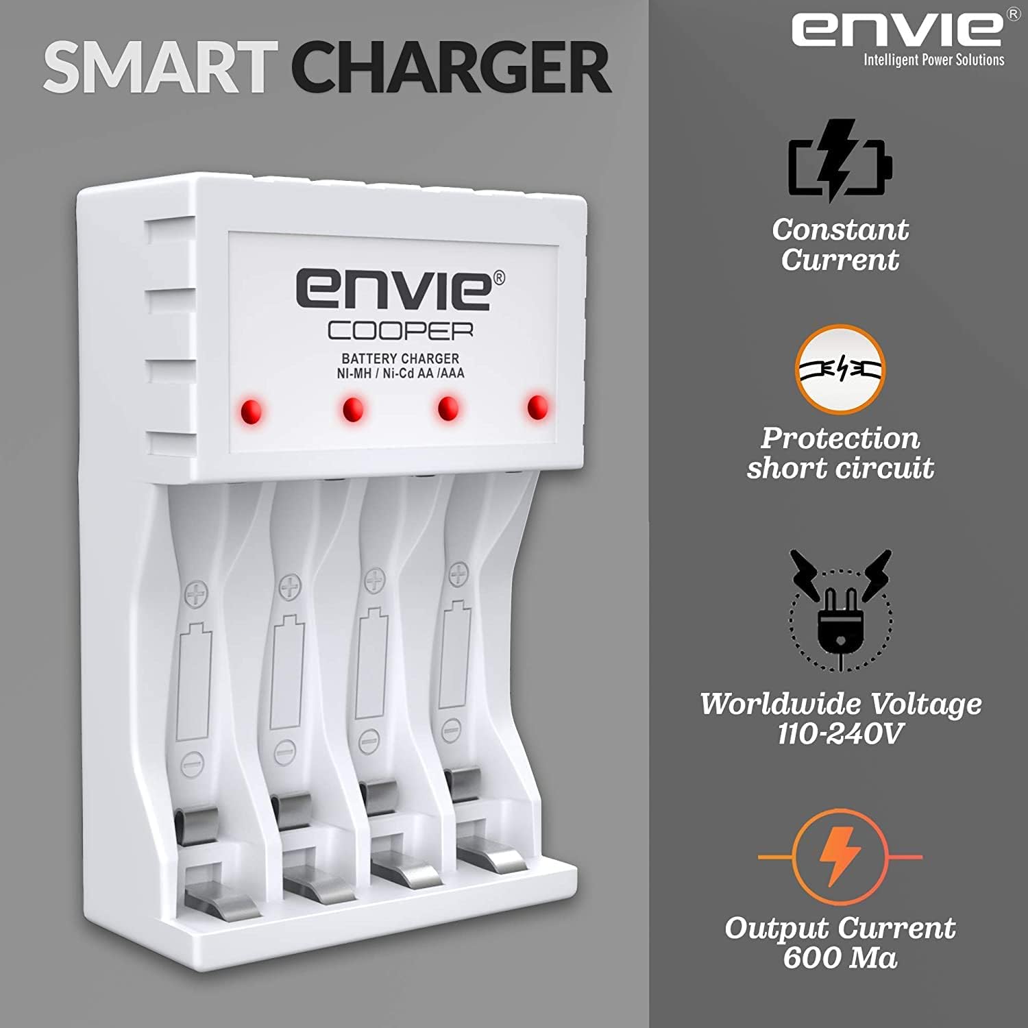 ENVIE (ECR 20 MC+4xAA3200) Rechargeable Battery Charger for AA & AAA Ni-mh/Ni-Cd with AA3200 Infinite Plus 4PL Rechargeable Batteries