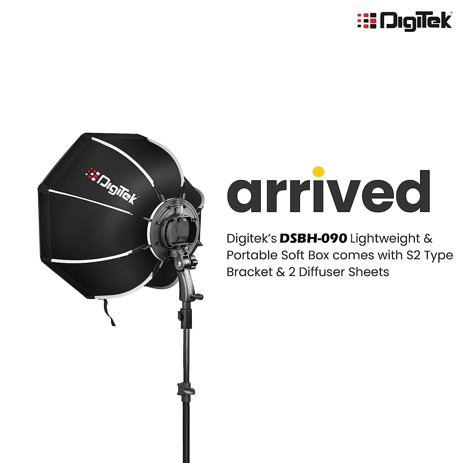 DIGITEK DSBH-090 (90cm) Lightweight & Portable Soft Box Comes with S2 Type Bracket & 2 Diffuser Sheets | Carrying Case | Compatible with All Flash Speedlights (DSBH-090)
