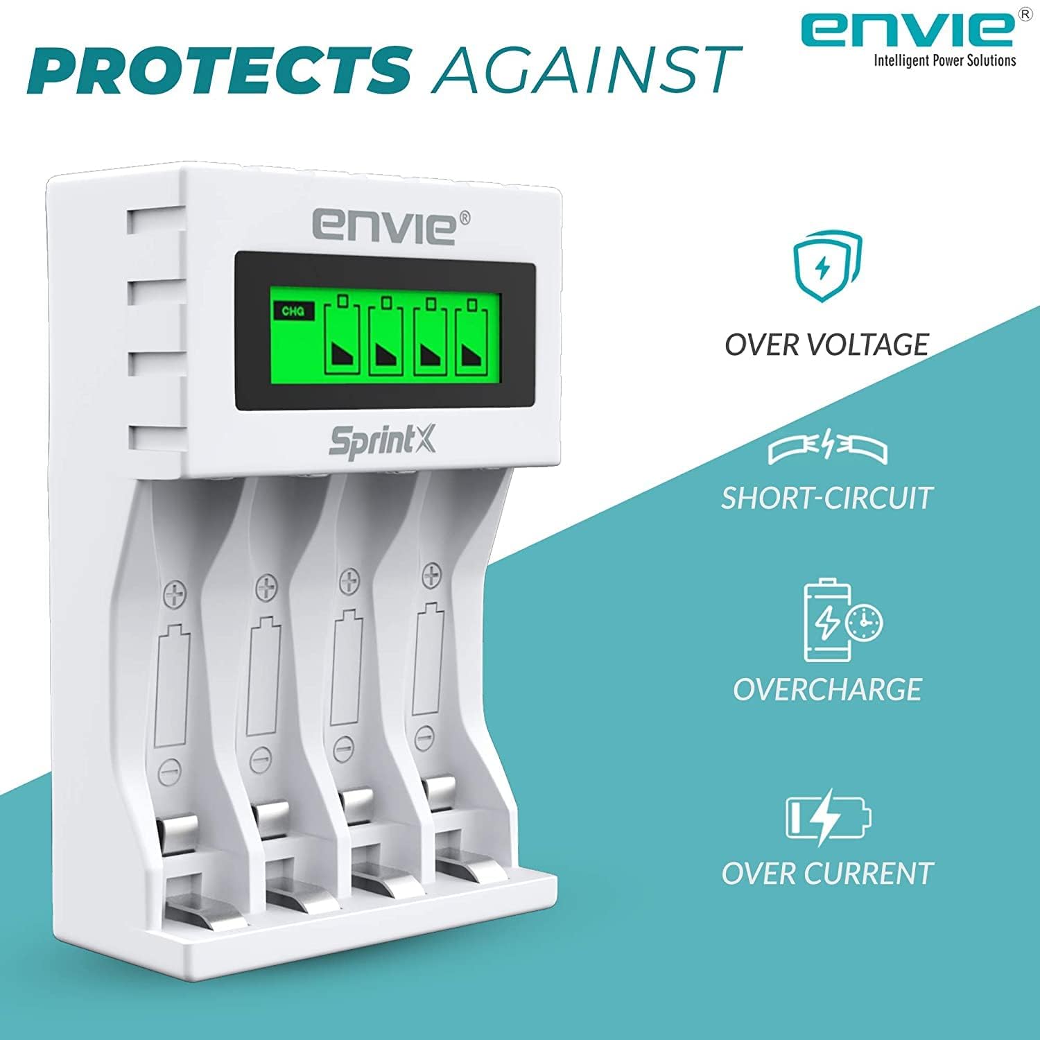 ENVIE (ECR 11MC+4xAA3200) SprintX Ultra Fast Rechargeable Batteries Charger for AA & AAA Ni-mh, with AA3200 Infinite Plus 4PL Rechargeable Batteries comes with Over Charge Protection