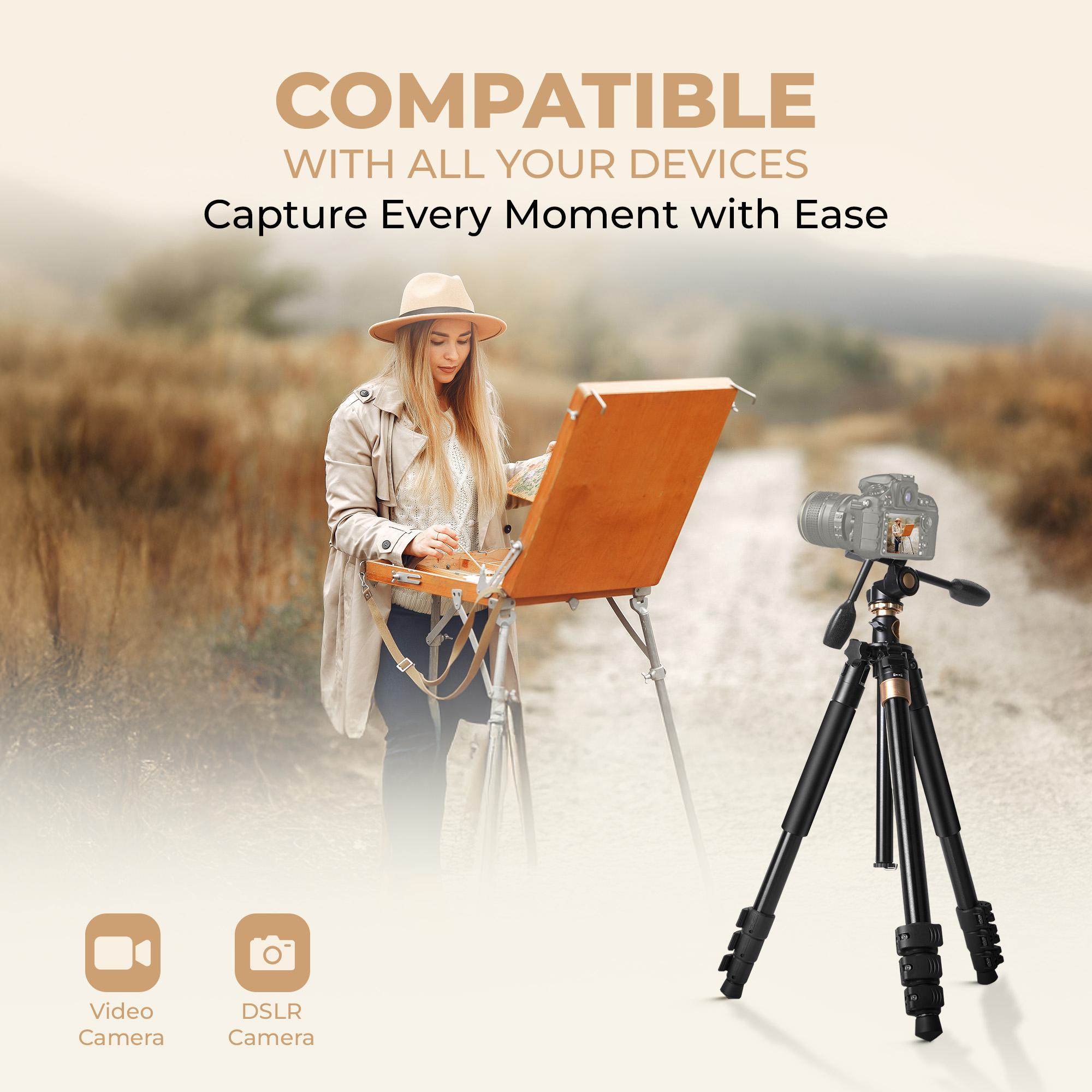 Digitek (DTR 620 BH) Multi-Angle 6ft DV Tripod Cum Monopod, 3-Way Pan & Tilt Head, Central Column for Tabletop & Vertical Shots, 20Kg Max Load, 4-Section Adjustable, Quick Release & Flip Leg Lock