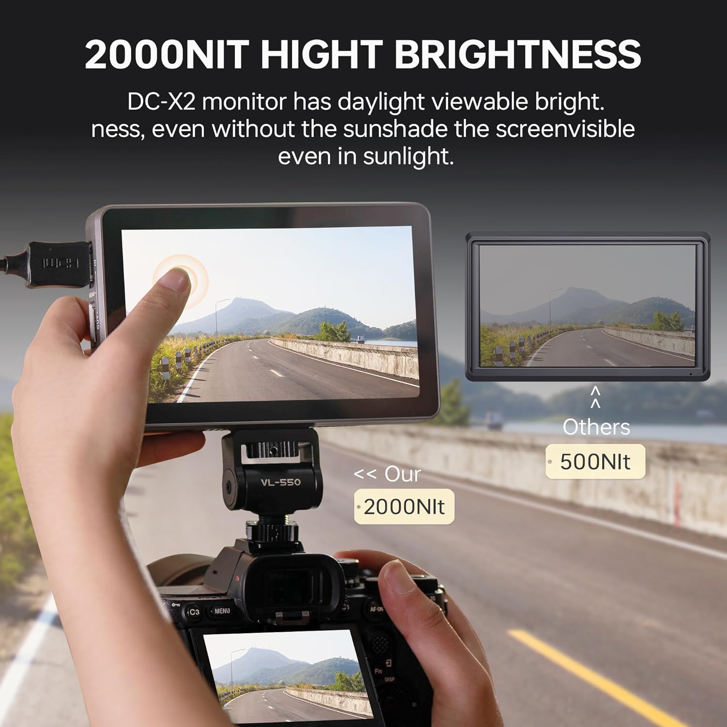 VILTROX DC-X3 6 Inch Touchscreen Camera Field Monitor, Professional Photographic Monitor 4K HDMI 1.4 / 3G-SDI, 2000 nits, Camera Monitor with Battery, Sunshade Hood, USB A 3D Lut