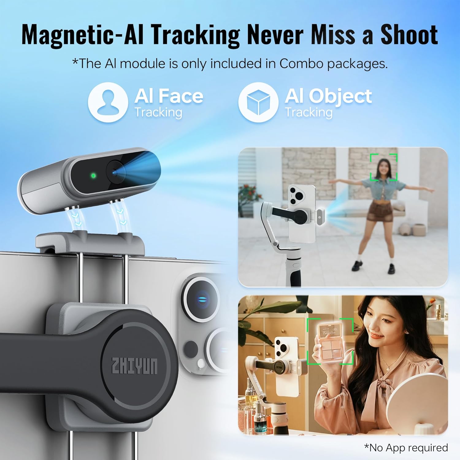 ZHIYUN CINEPEER CQ5 Combo Gimbal Stabilizer for Smartphone, 3-Axis Phone Gimbal with AI Tracker, Magnetic Fill Light, Extension Rod, Voice Control, Foldable Phone Stabilizer for iPhone & Android