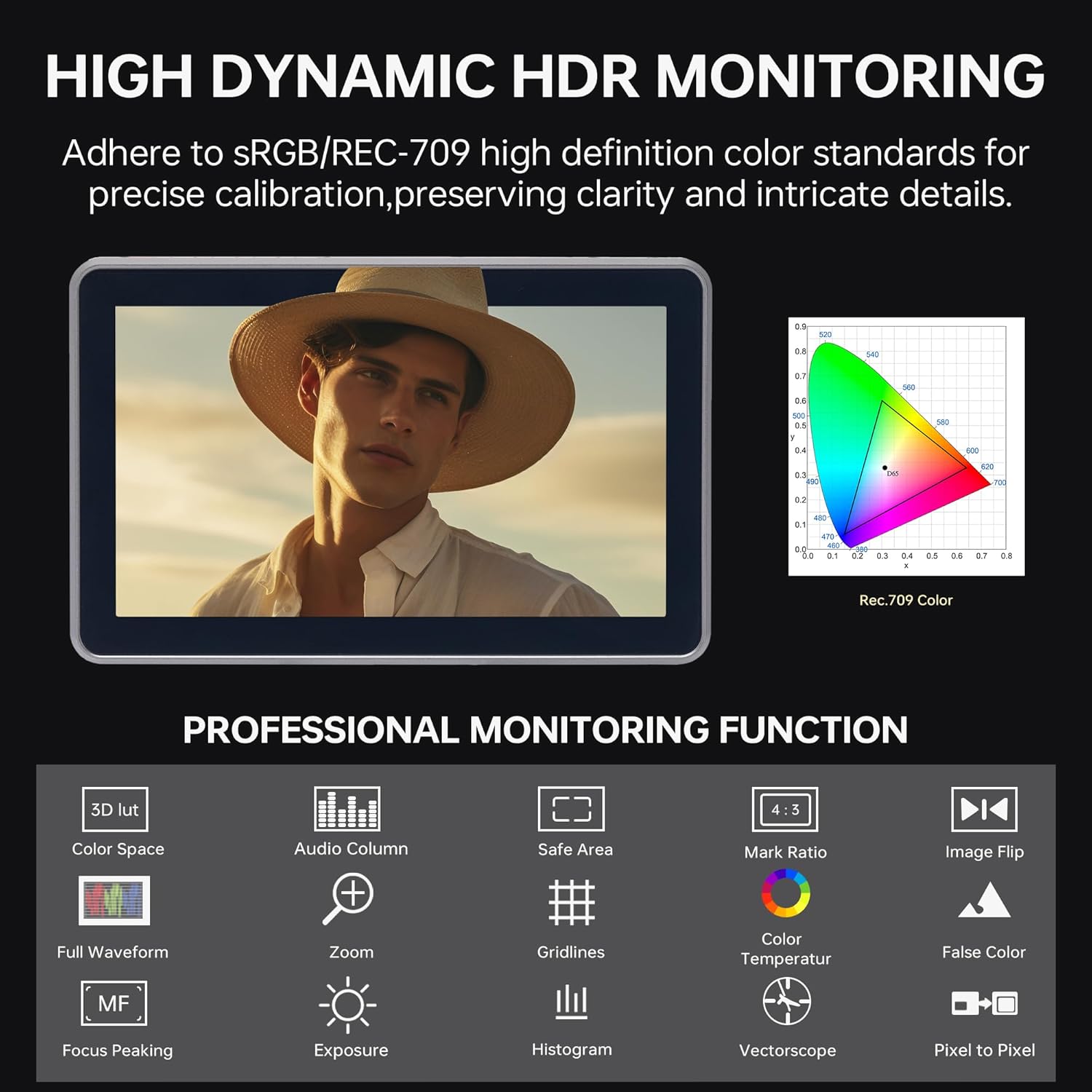 VILTROX DC-X3 6 Inch Touchscreen Camera Field Monitor, Professional Photographic Monitor 4K HDMI 1.4 / 3G-SDI, 2000 nits, Camera Monitor with Battery, Sunshade Hood, USB A 3D Lut