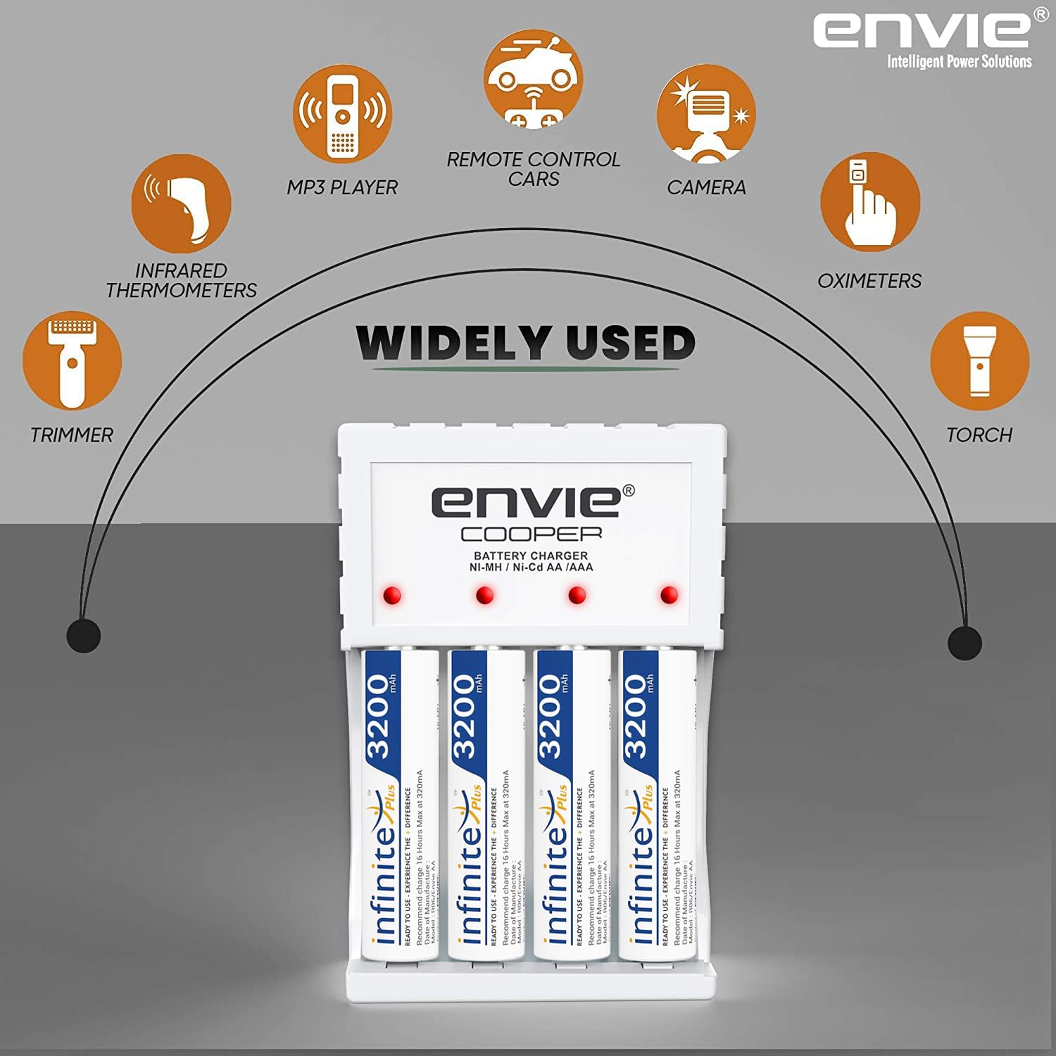 ENVIE (ECR 20 MC+4xAA3200) Rechargeable Battery Charger for AA & AAA Ni-mh/Ni-Cd with AA3200 Infinite Plus 4PL Rechargeable Batteries