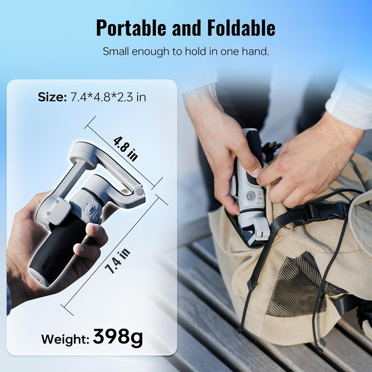 ZHIYUN CINEPEER CQ5 Combo Gimbal Stabilizer for Smartphone, 3-Axis Phone Gimbal with AI Tracker, Magnetic Fill Light, Extension Rod, Voice Control, Foldable Phone Stabilizer for iPhone & Android