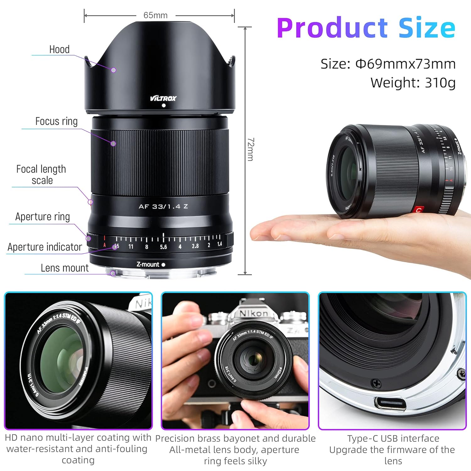 VILTROX AF 33mm f/1.4 F1.4 Z Lens for Nikon Z Mount, APS-C Z Mount Lens for Nikon Zfc Z5 Z6 Z7 II Z50