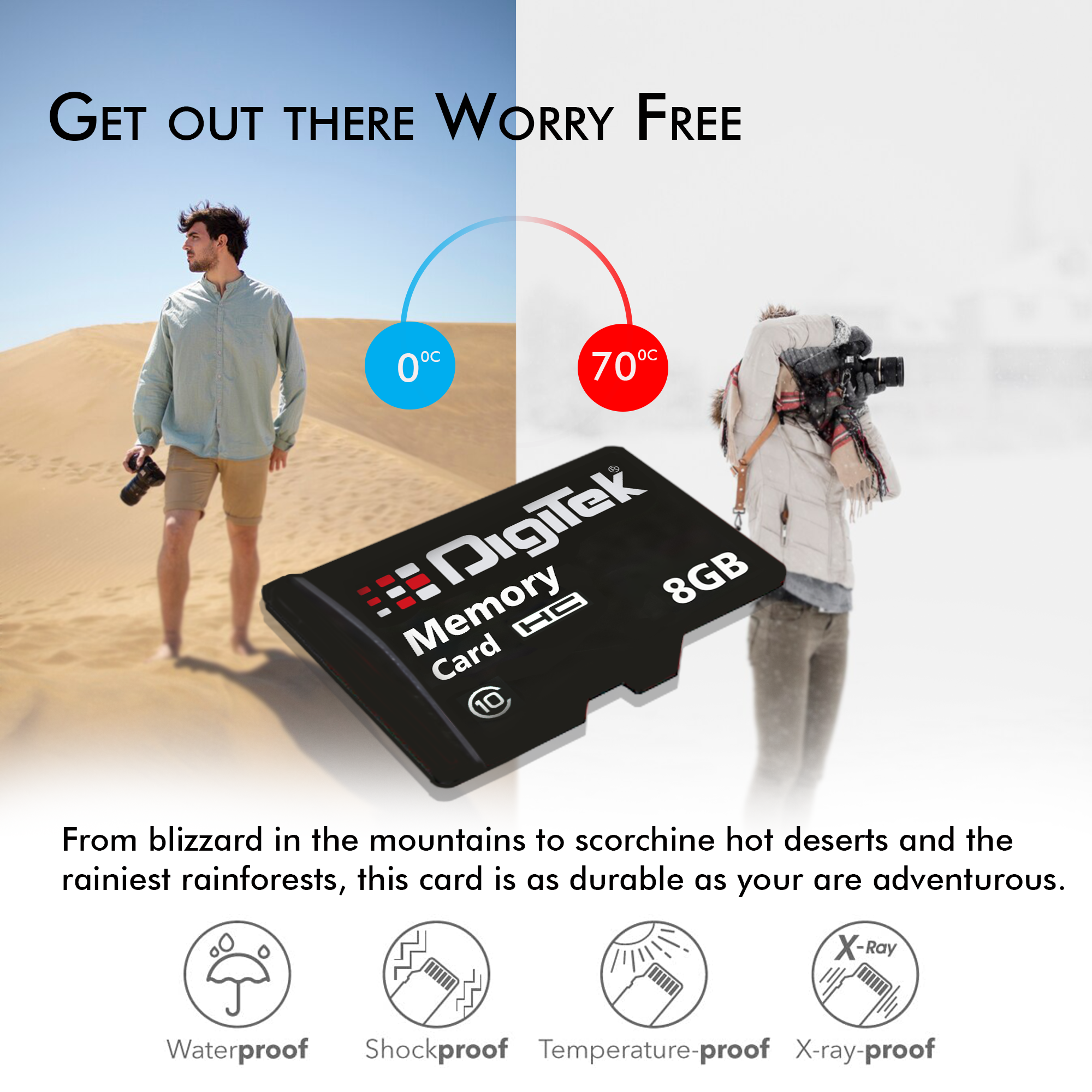Digitek (DTF 8GB C10) High Speed Micro SDHC 8GB UHS-I Memory Card – A1, Class 10, 100MB/s Speed, Waterproof, Shockproof, X-Ray Safe, Ideal for Smartphones, Cameras, CCTV & More
