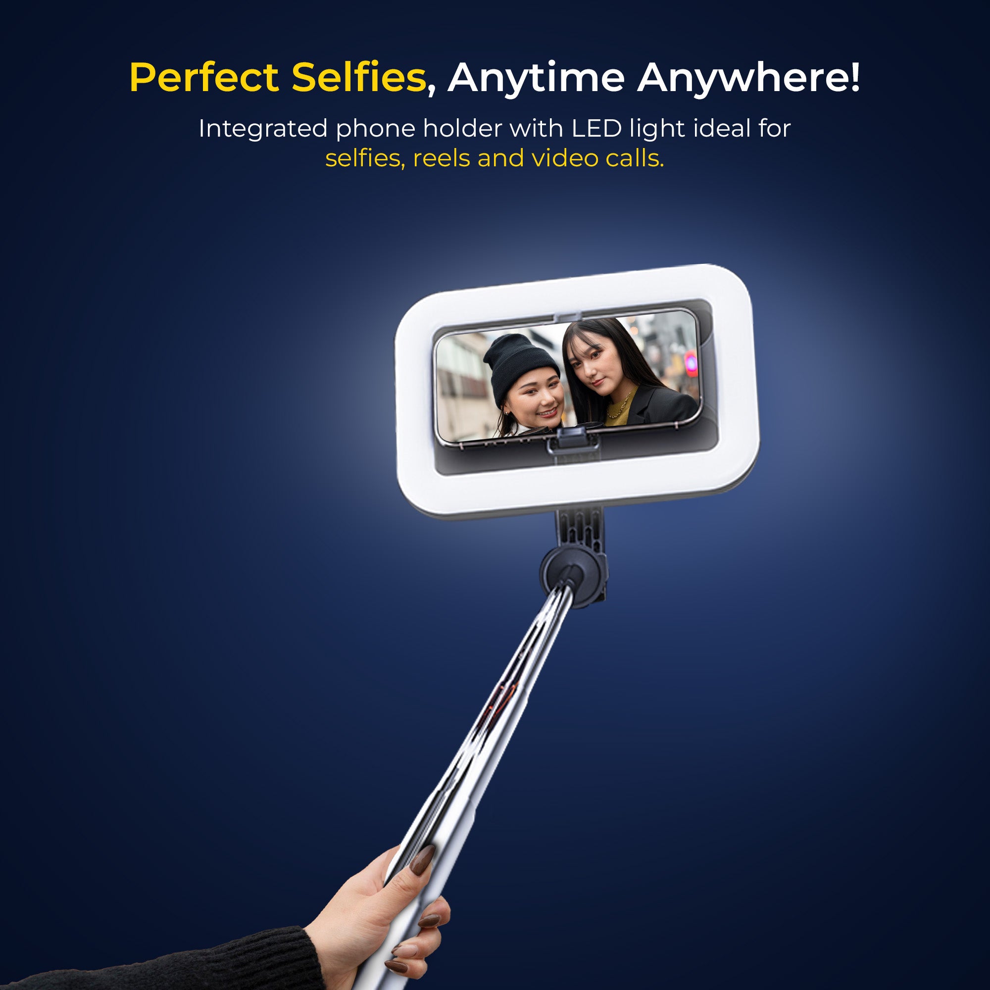 Digitek (DTR 630 SS) Extendable Tripod Selfie Stick with Fill Light, Quadpod Base, Wireless Remote, 5.25ft Max Height, 6-Section Telescopic Rod, 360° Rotation, 1Kg Load, Compatible with Android & iPhone