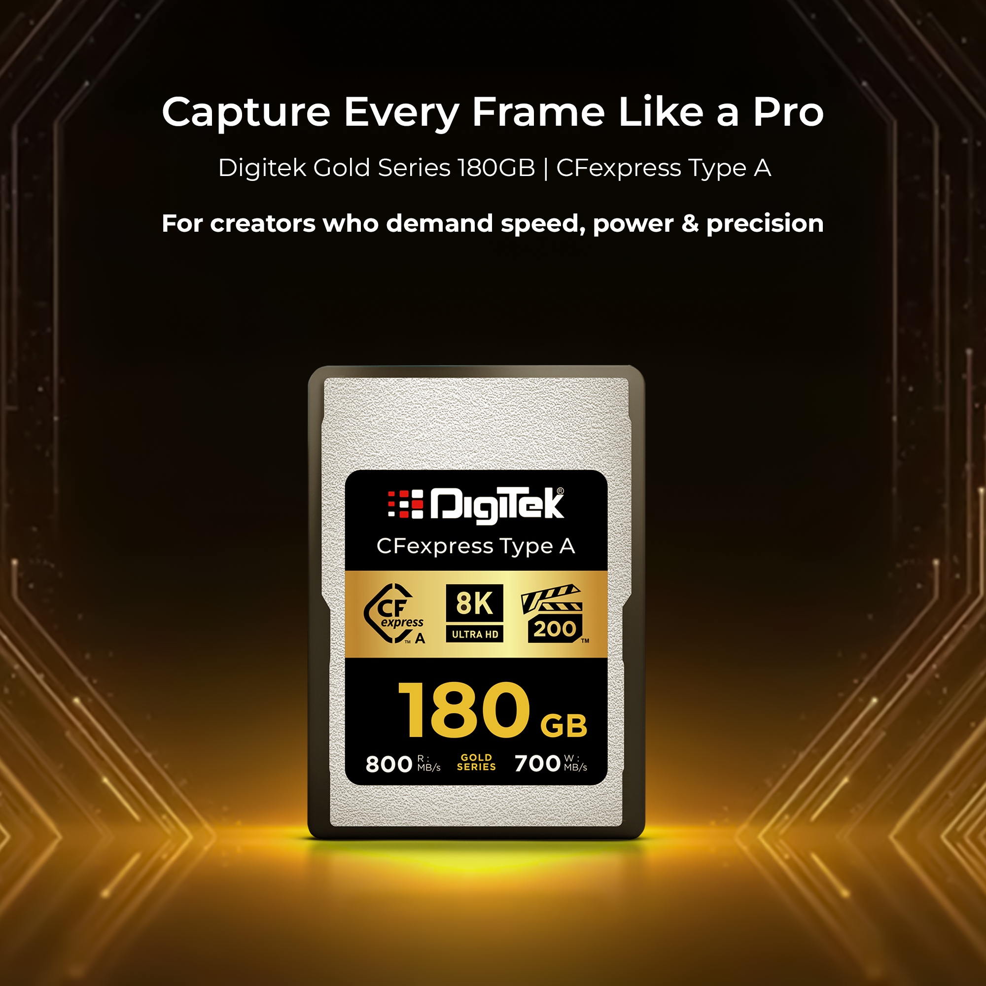 Digitek (DCFA 180GB Gold Series) CFexpress Type A Memory Card – 800MB/s Read, 700MB/s Write, 8K Ultra HD Support, Nytro Boost, Perfect Frame Capture, 5-Year Warranty, for High Speed 8K Videography