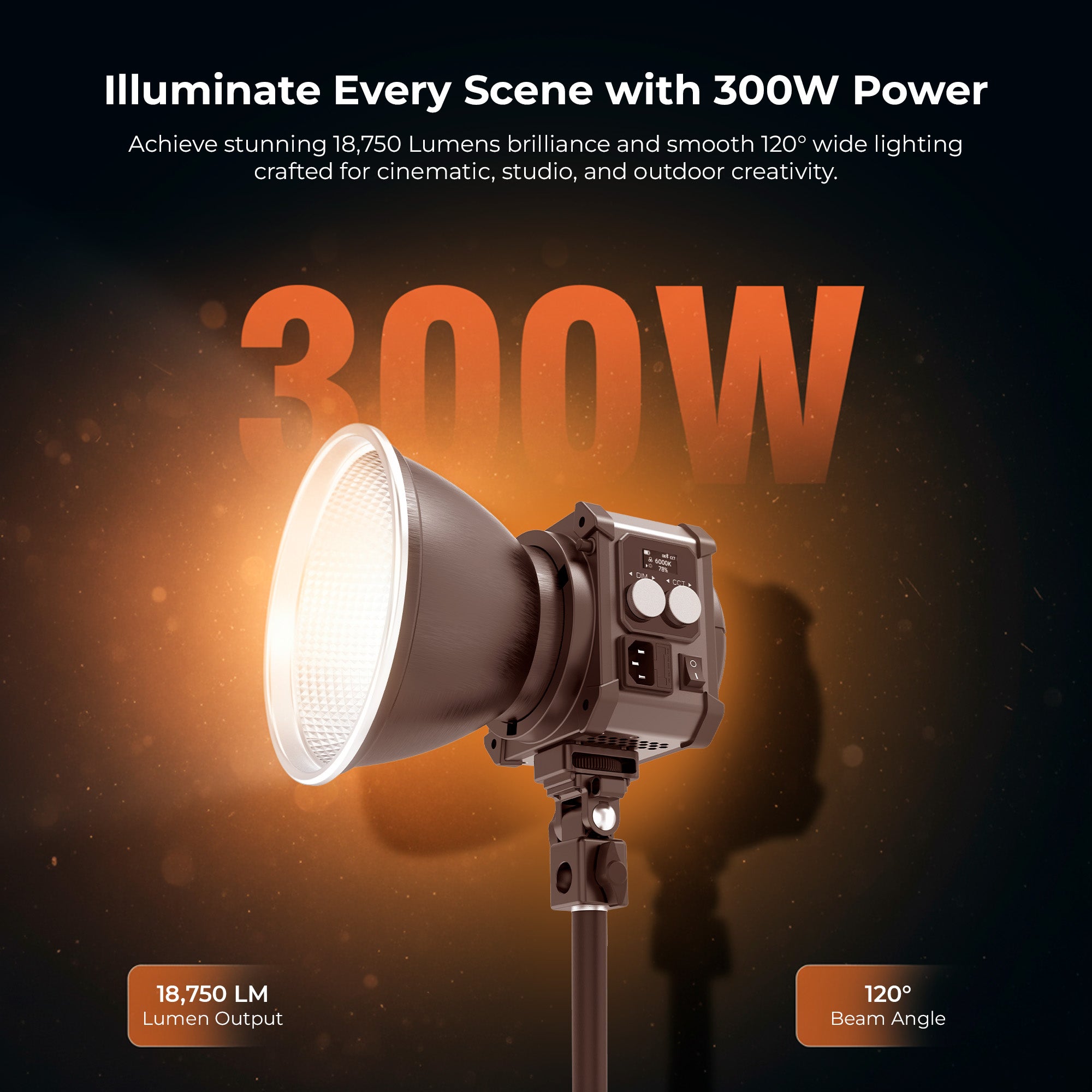 Digitek (DCL 400W Combo) 300W Bi-Color COB LED Continuous Light with Reflector, Remote/App Control, 2700K–6500K CCT, 0–100% Dimming, 18750LM Output, CRI 95, 12 FX Modes, Bowens Mount Studio Light