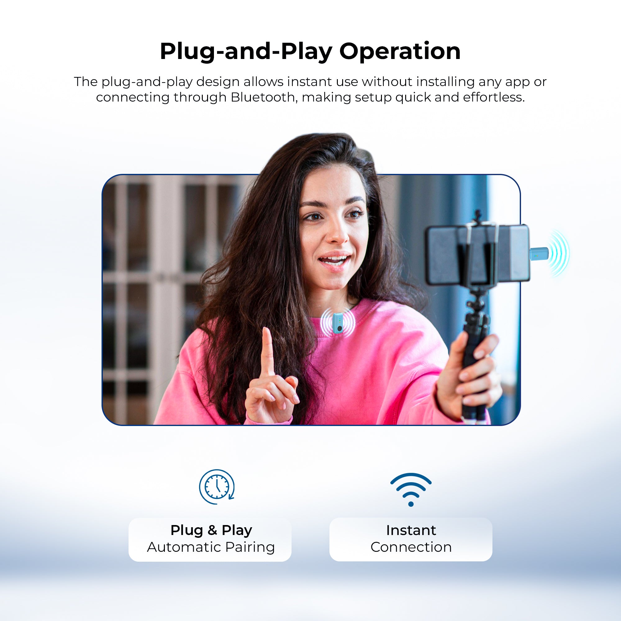 Digitek (DWM 123) 2-in-1 Wireless Microphone System with Charging Case & Magnetic Collar Clip, Type-C Receiver for iPhone 15 & Above, Android Phones, 60m Range, Build in Microphone, For Creators and Vloggers (Blue)