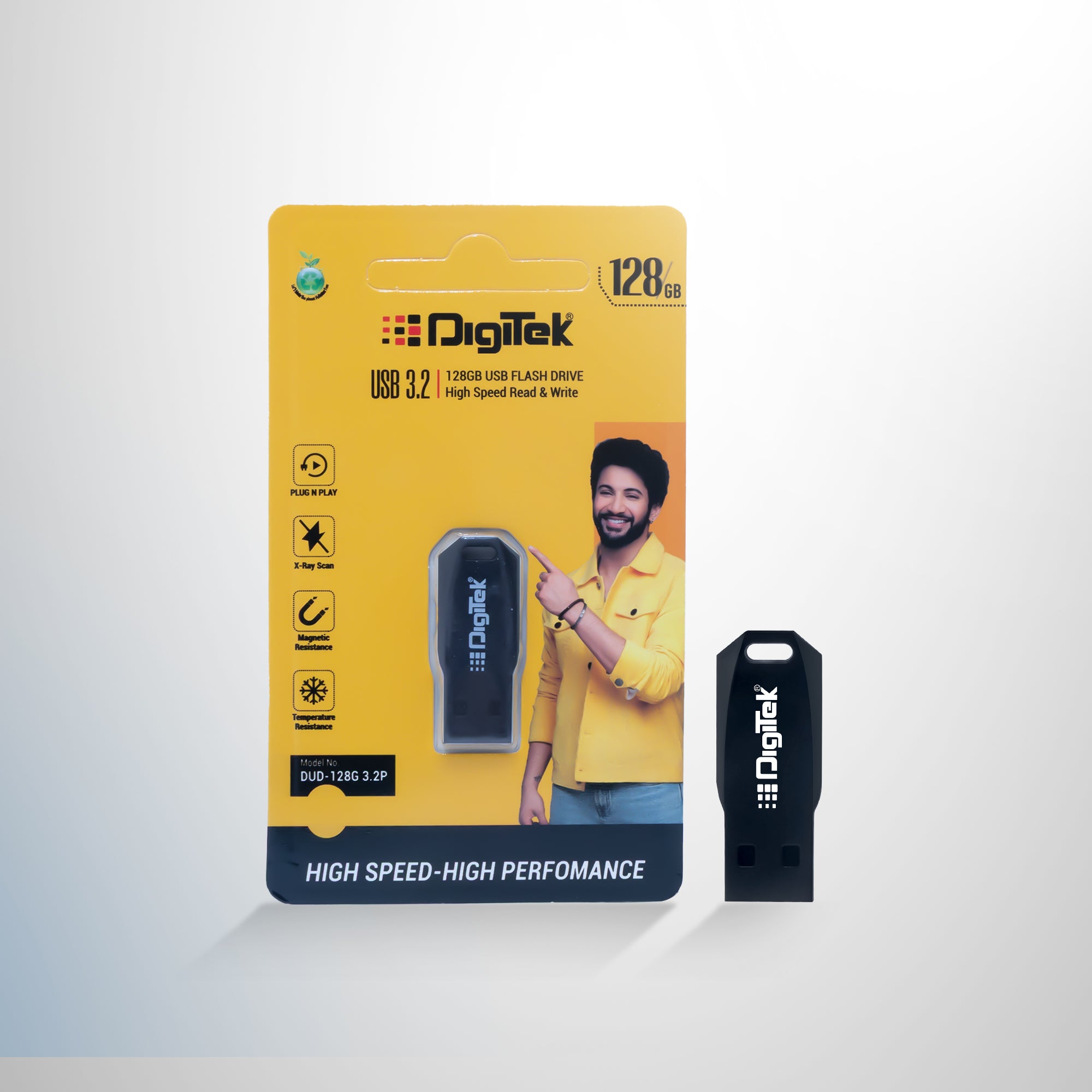 Digitek (Dud 3.2P 128GB) High-Speed USB 3.2 Pen Drive, Plug & Play, X-Ray & Magnetic Resistant, Durable Plastic Body – Compatible with Windows & Mac OS