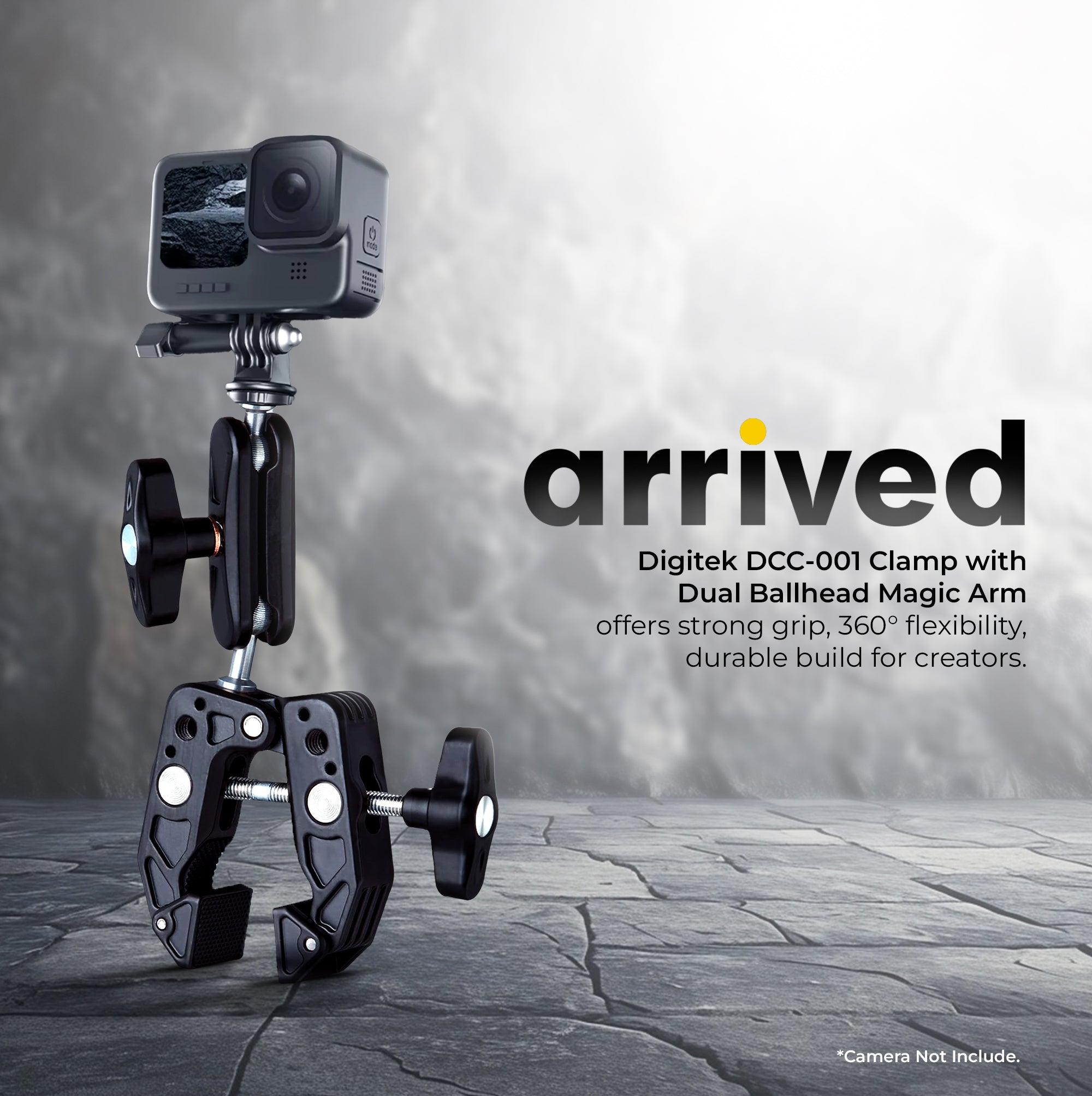Digitek (DCC-01) Action Camera Mount, Super Clamp Mount with 1/4" & 3/8" Scew for LED Light, Microphone, 360° Double Ballhead Magic Arm with Mobile Holder