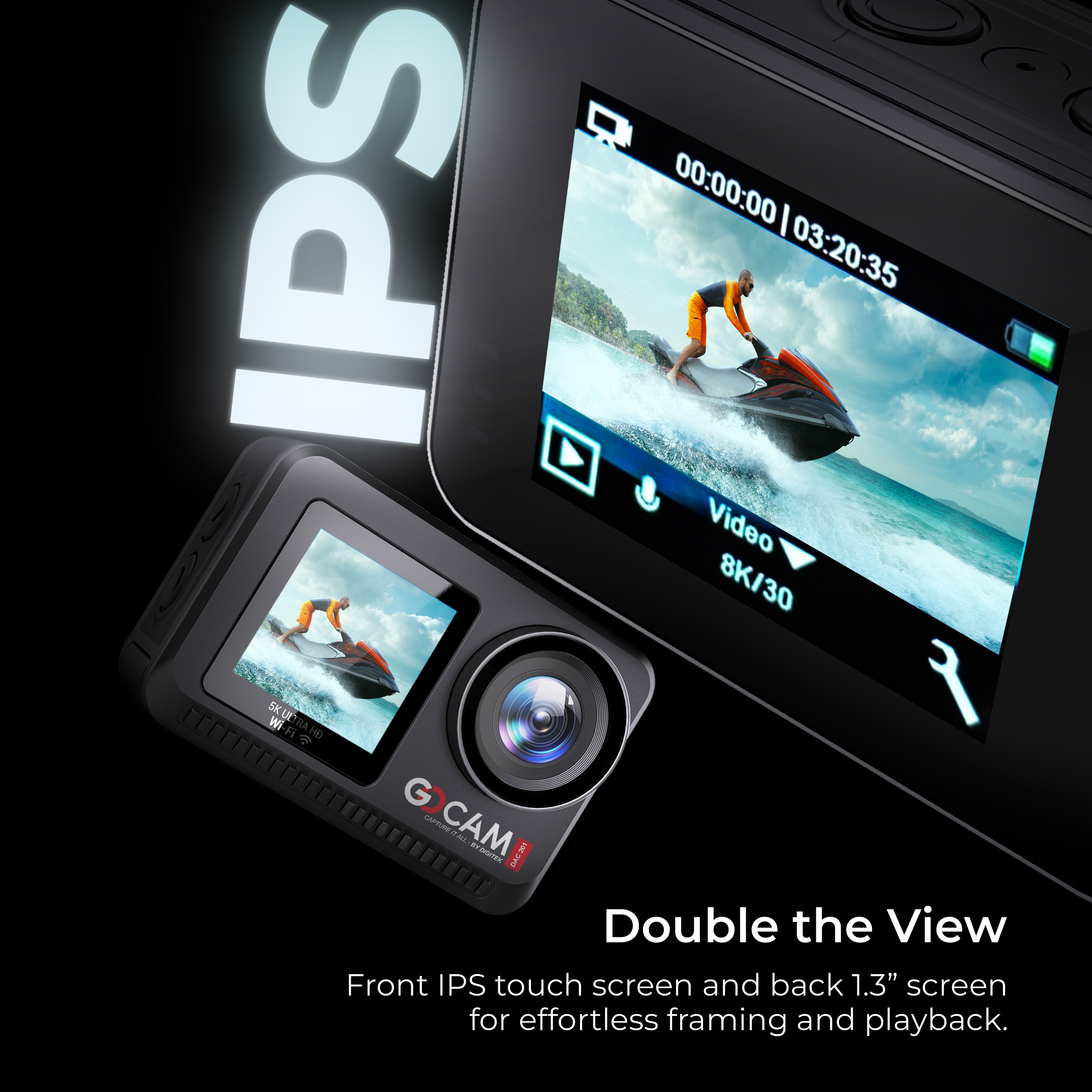 DIGITEK (DAC 201) 8K Ultra HD Waterproof Action Camera with Accesories Kit & Front & Rear Screen, 64MP Interpolated, 2x Batteries, Support 128GB TF Card, For Helmet/Travel/Riding/Sports/Adventure Shoot