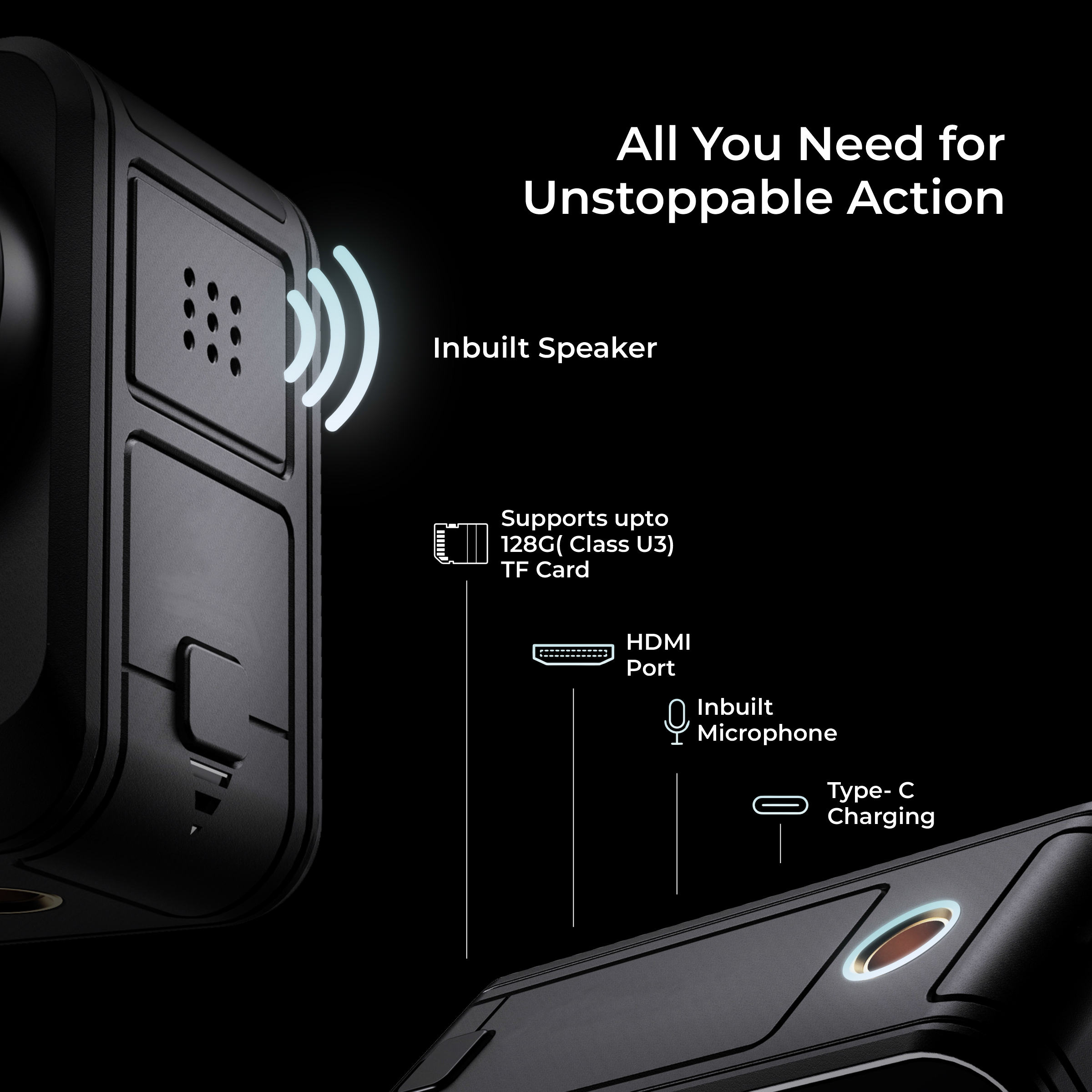 DIGITEK (DAC 201) 8K Ultra HD Waterproof Action Camera with Accesories Kit & Front & Rear Screen, 64MP Interpolated, 2x Batteries, Support 128GB TF Card, For Helmet/Travel/Riding/Sports/Adventure Shoot