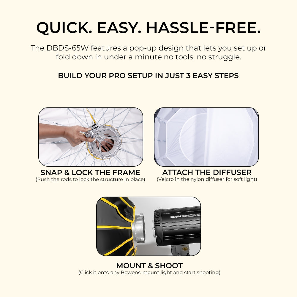 Digitek DBDS-65W 65cm Beauty Dish Softbox (White), Collapsible, Transportable, Lightweight Bowen Mount for Photography & Studio Lighting with Removable Diffuser