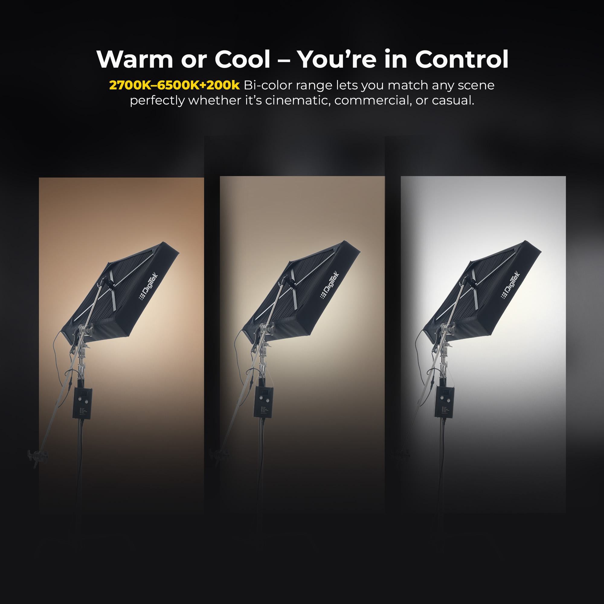 Digitek®(DFFL 4060) 150W Bi-Color Flexible Fabric LED Light with Remote Control, 2700K-6500K±200K, 13500 Lux, RA 95+, 384 LEDs, 120° Beam Angle, Dimmable Video Light with Metal Frame, Diffuser and Honeycomb Grid for Photo & Videography