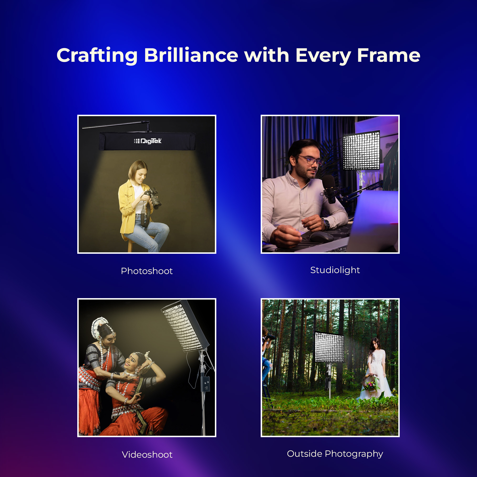 Digitek® (DFFL 6060) 200W Bi-Color Flexible Fabric LED Light with Remote & App Control, 768 LEDs, 2700K–6500K±200K, 5–100% Dimming, 120° Beam Angle, 18000LM, Includes X Bracket, Diffuser, Honeycomb Grid & Accessories, Ideal for Photo & Videography