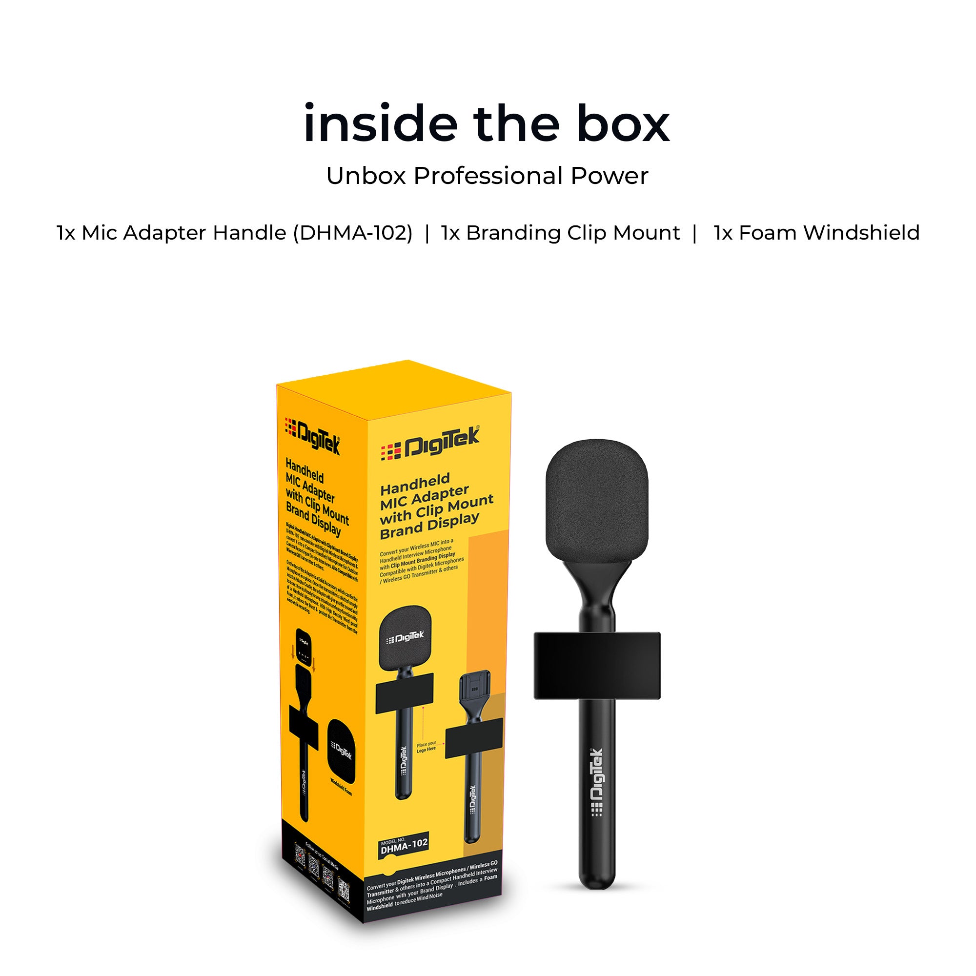 Digitek (DHMA-102) Handheld Interview Mic Adapter with Brand Display Plate and Foam Windshield to Reduce Wind Noise, Compatible with DWM 101 and Other Wireless GO Trensmitter