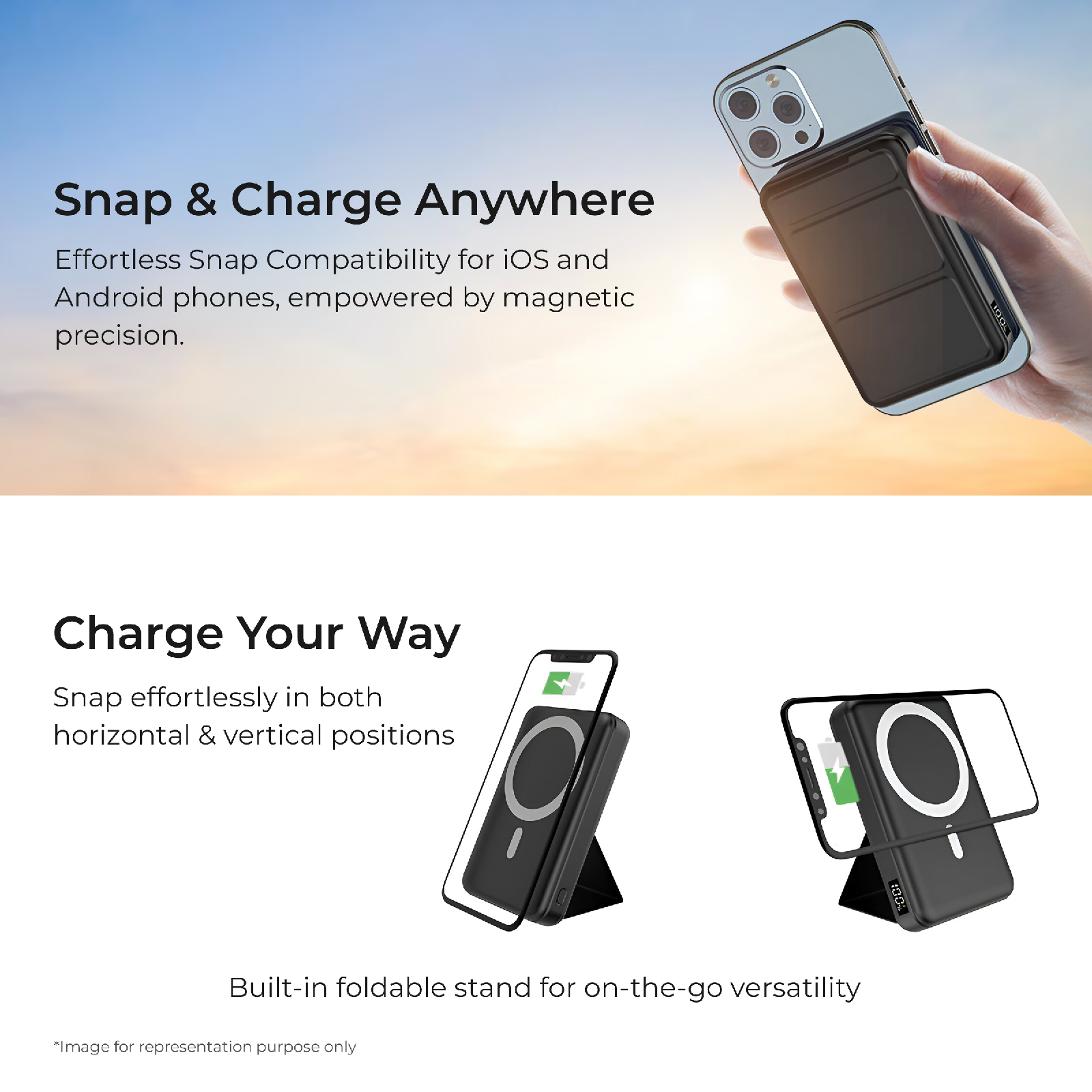 Digitek(DPB-10000 PD MS) Superfast Wireless Magsafe Power Bank with 20 Watt PD charging & 15W Wireless Charging Black Colour - Digitek