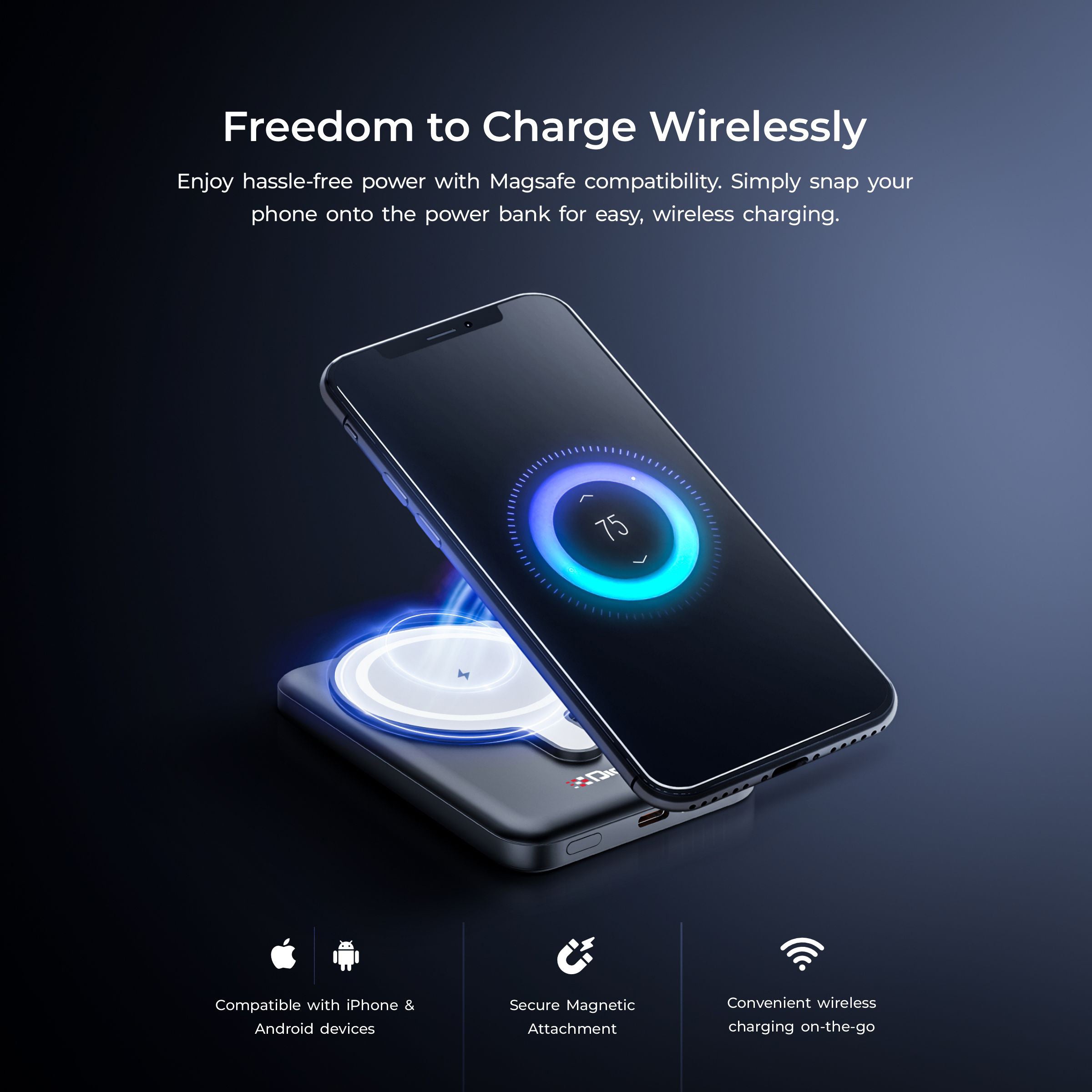 Digitek (DPB-5000 MS) Superfast 15W Wireless Power Bank with 20 Watt PD charging with Type C Port With White Color