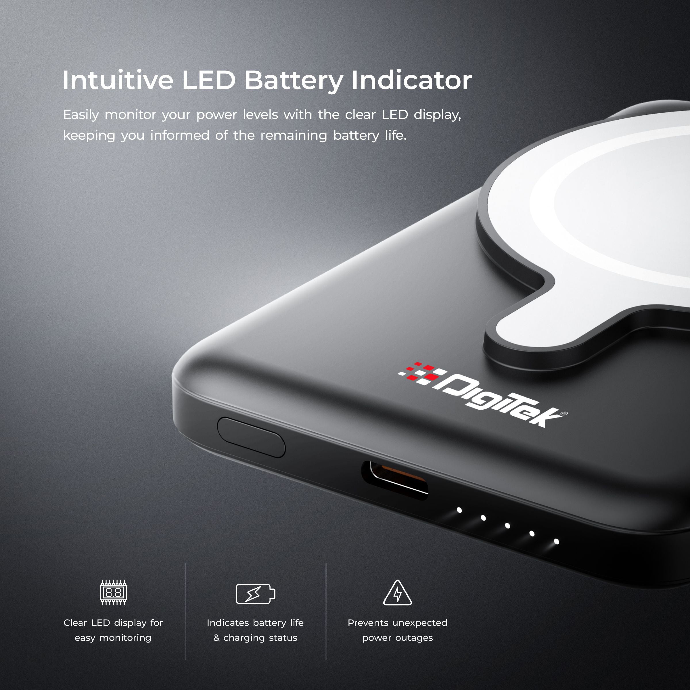 Digitek (DPB-5000 MS) Superfast 15W Wireless Power Bank with 20 Watt PD charging with Type C Port With White Color