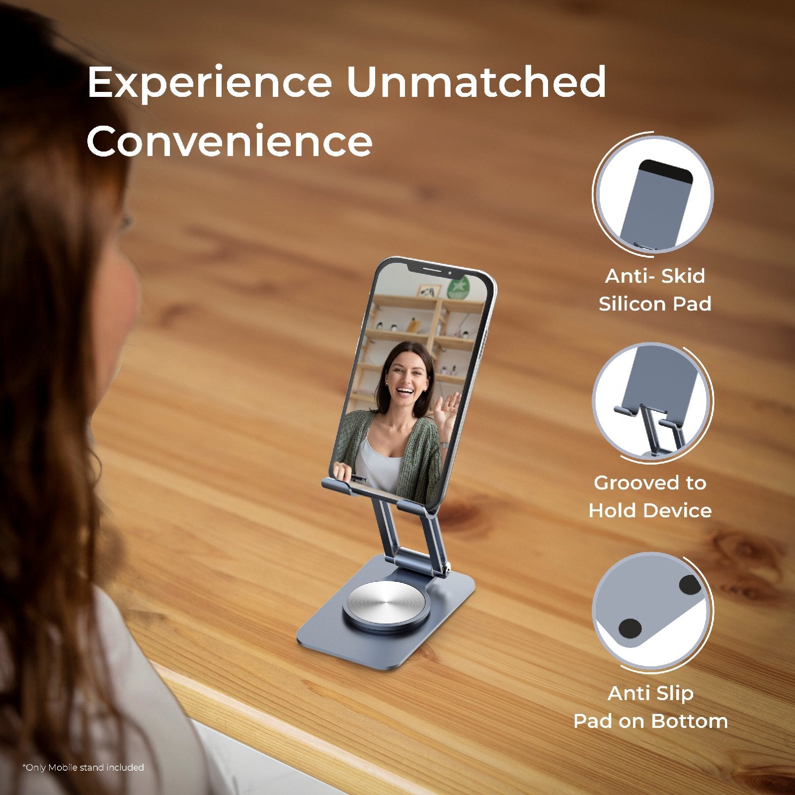 Digitek (DSS 002R) 360° Rotatable and Foldable Aluminum Alloy Tabletop Mobile Stand, Multiple adjustments of Height and Angle Phone Stand, Mobile Holder for Smartphones, Tablets, Kindles and for iPad - Digitek