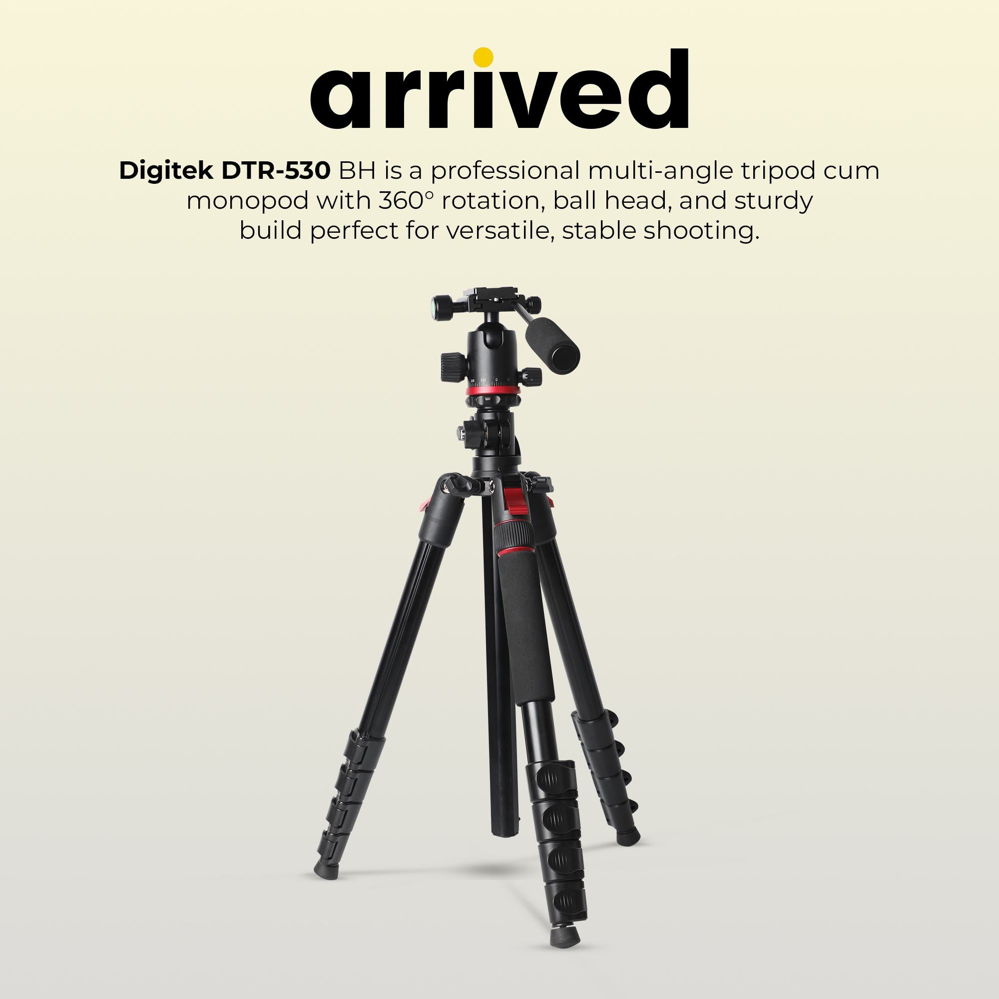 Digitek (DTR 530 BH) Multi-Angle DV Tripod cum Monopod with Ball Head, Quick Release, 5-Section Legs, 5kg Load, 5.44ft Max Height, Ideal for Macro, Panning & Low Angle Photo & Videography