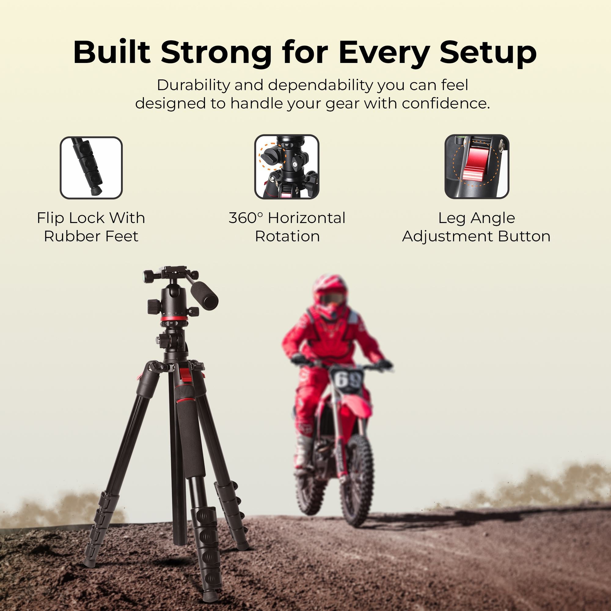 Digitek (DTR 530 BH) Multi-Angle DV Tripod cum Monopod with Ball Head, Quick Release, 5-Section Legs, 5kg Load, 5.44ft Max Height, Ideal for Macro, Panning & Low Angle Photo & Videography