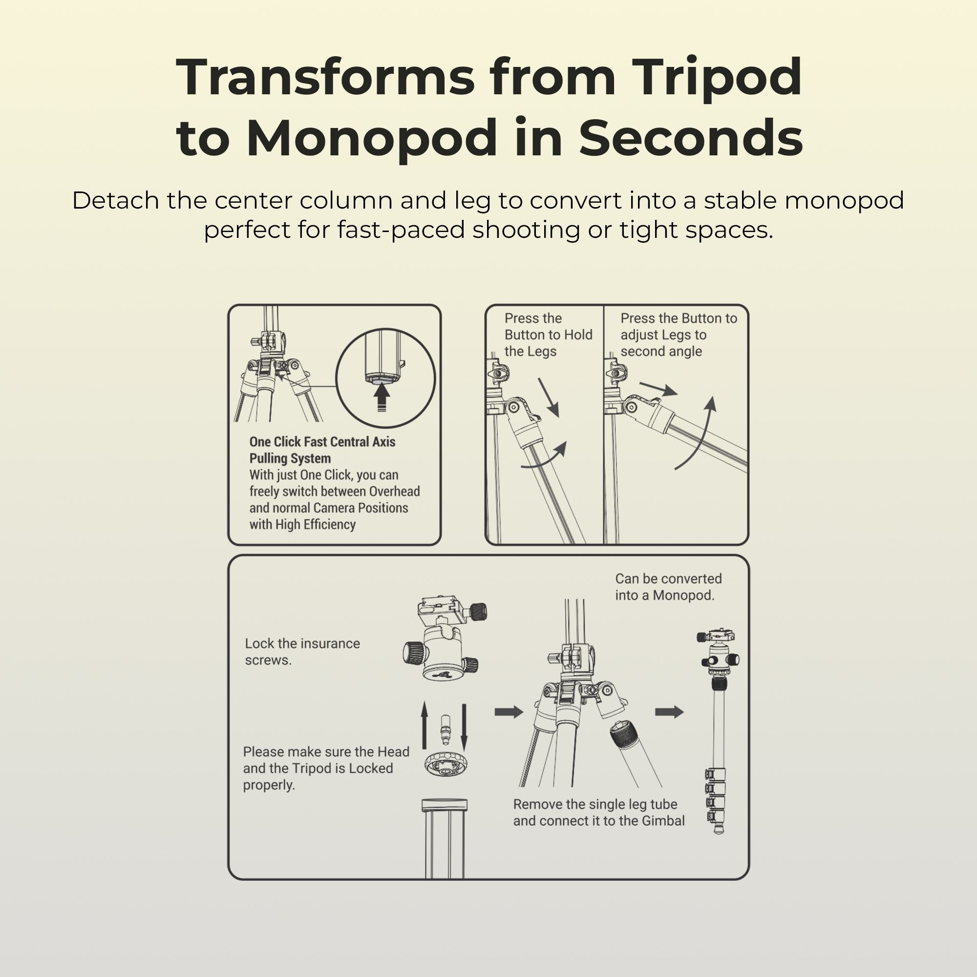 Digitek (DTR 530 BH) Multi-Angle DV Tripod cum Monopod with Ball Head, Quick Release, 5-Section Legs, 5kg Load, 5.44ft Max Height, Ideal for Macro, Panning & Low Angle Photo & Videography