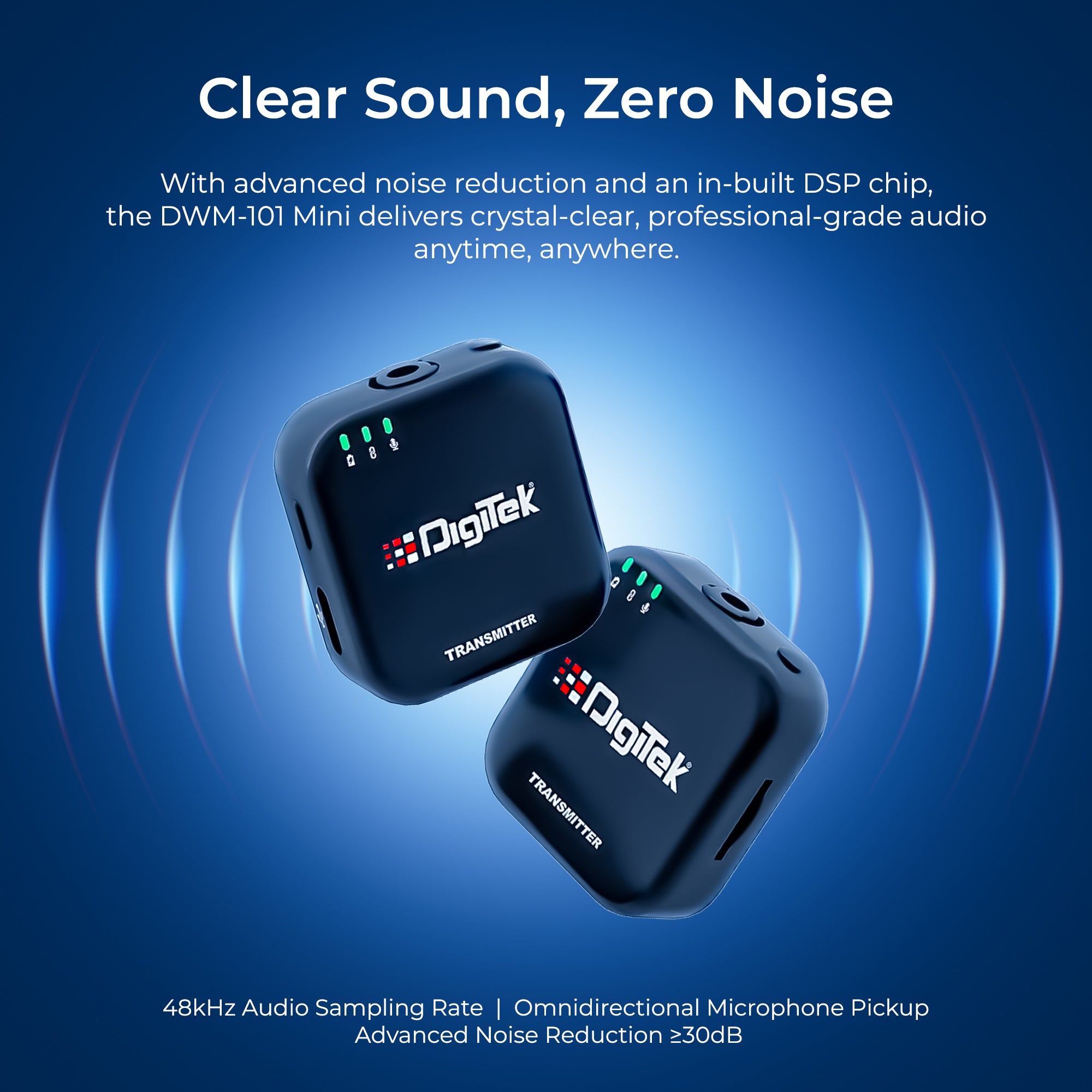 Digitek (DWM 101 Mini) 2-in-1 Wireless Microphone, 2.4G Mic for iOS/Android, DSLR, PC/Laptop, 80m Range, TF Card Recording, 4.5hr Battery, Real-Time Monitoring, Ideal for Vlogging, Streaming, Meetings