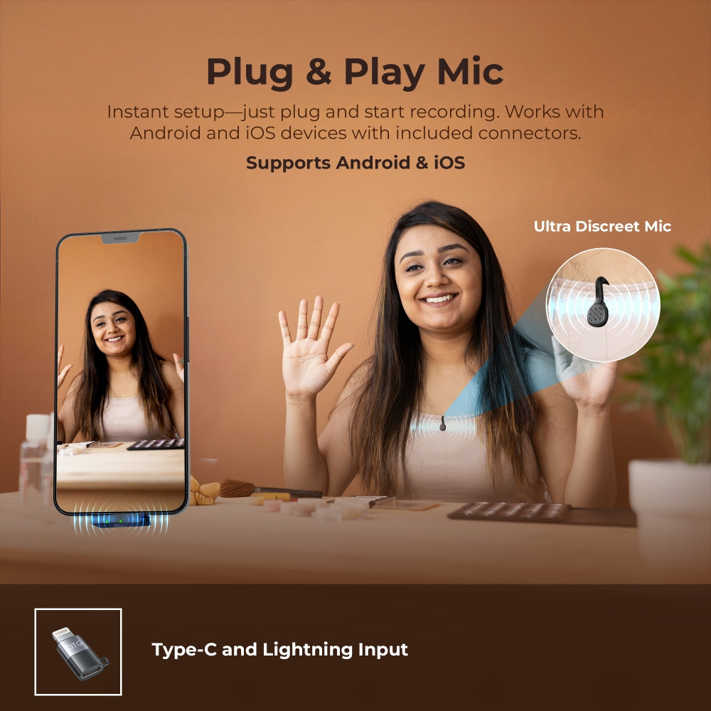 Digitek (DWM 119) 2-in-1 Wireless Microphone, 2.4G Mic with 30m Range, 6Hr Battery, Noise Cancellation & Power Indicator, for iPhone & Android Smartphones, Ideal for Vlogging, Live Streaming & Interviews