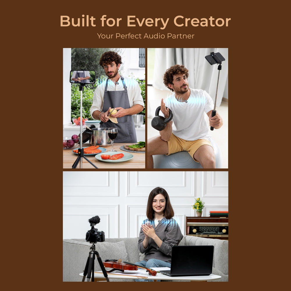 Digitek (DWM 120) Wireless Microphone System, Noise Reduction, 2.4G Mic with 50m Range & 4.5Hr Battery, for iPhone & Android Smartphones, Ideal for Vlogging, Streaming & Interviews