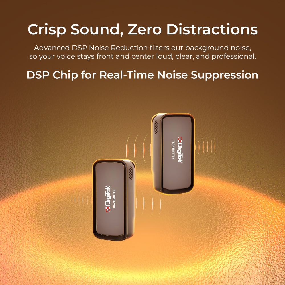 Digitek (DWM 120) Wireless Microphone System, Noise Reduction, 2.4G Mic with 50m Range & 4.5Hr Battery, for iPhone & Android Smartphones, Ideal for Vlogging, Streaming & Interviews
