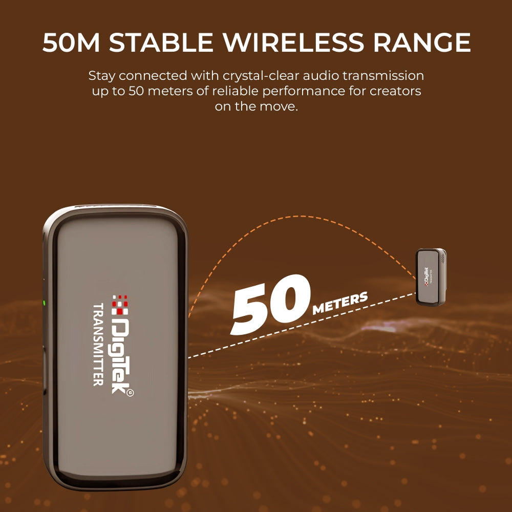 Digitek (DWM 120) Wireless Microphone System, Noise Reduction, 2.4G Mic with 50m Range & 4.5Hr Battery, for iPhone & Android Smartphones, Ideal for Vlogging, Streaming & Interviews