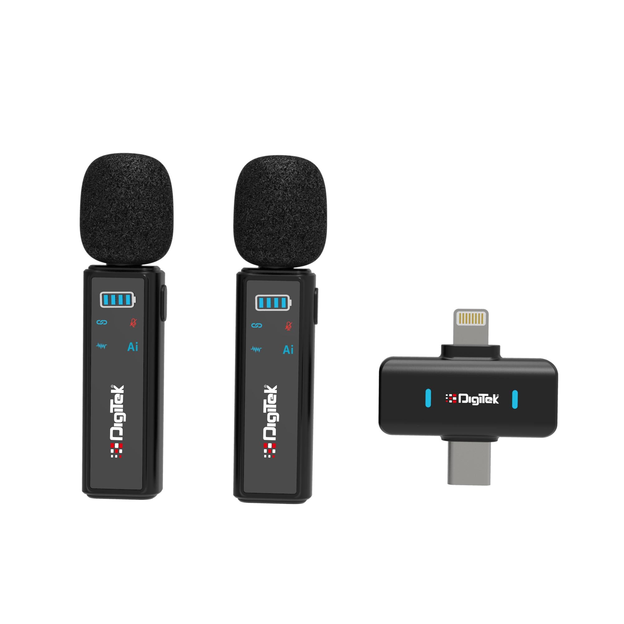 Digitek DWM-021 Wireless Microphone System with AI Noise Cancellation for Android & iPhone