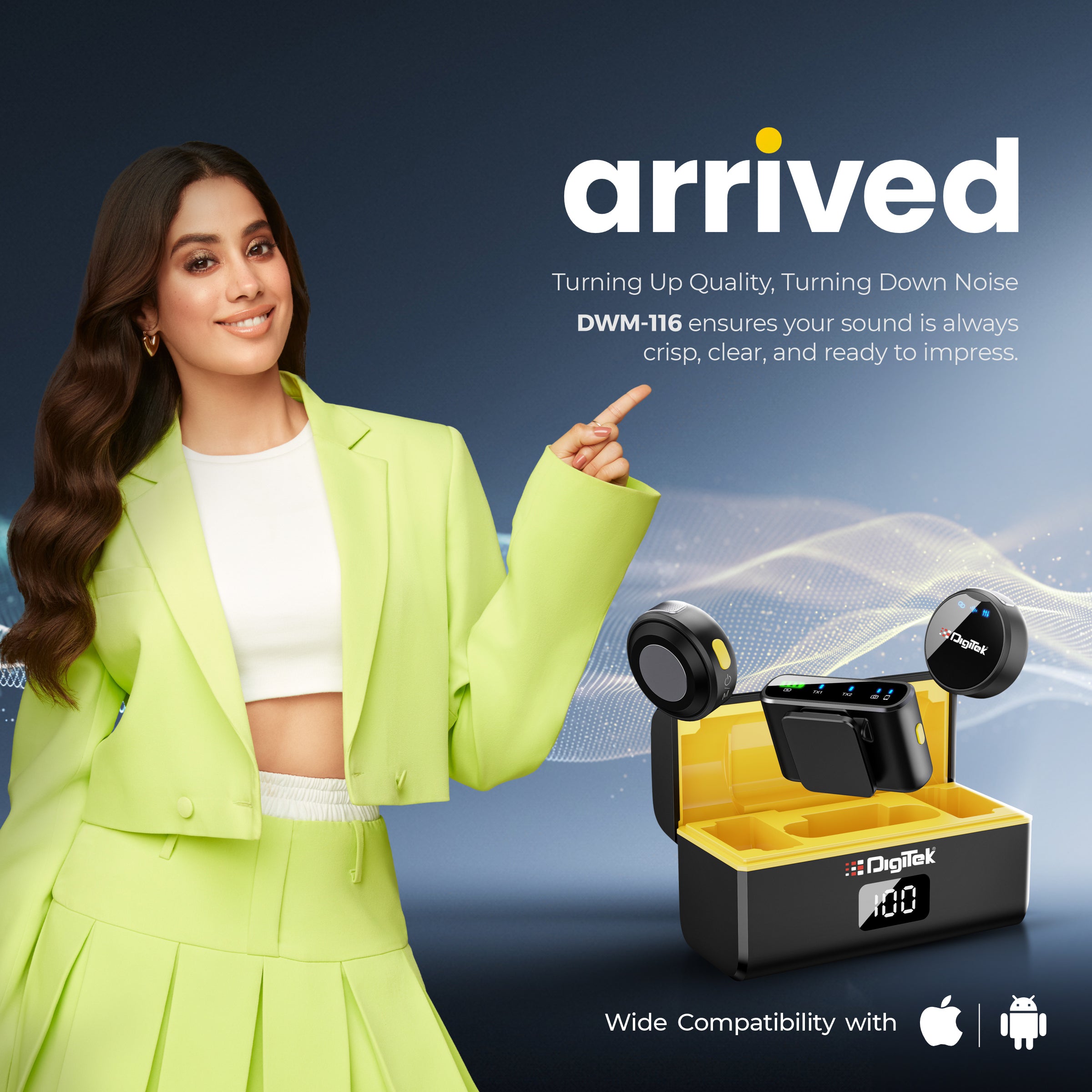 DIGITEKยฎ (DWM-116) 2-in-1 Wireless Microphone, 2.4GHz, Magnetic Collar Clip, 360ยฐ Sound Capture, 40m Range, 6Hr Battery, Type C-to-C & C to LTC, DSLR, iOS & Android Compatible, for Interviews & Vlogging