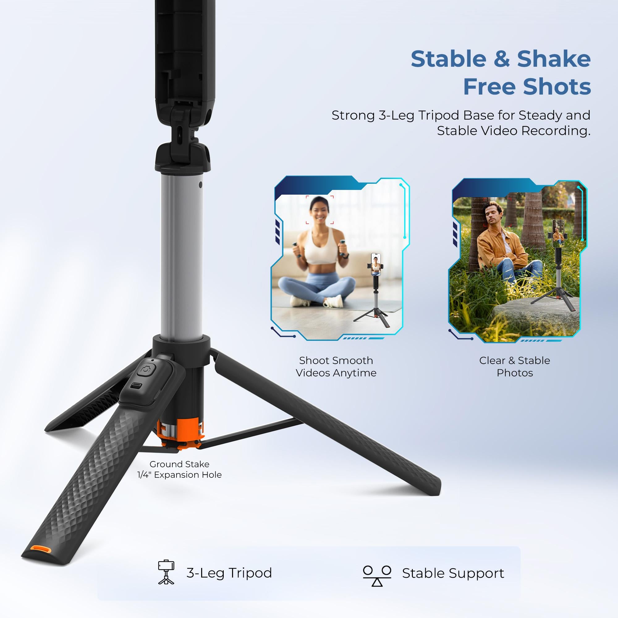 Digitek (DTR 470SS) Foldable Tripod Selfie Stick with Wireless Remote & 3 Leg Tripod Base, 4.67 Ft Max Height, 360 Degree Rotation, Use with Smartphone for Vlogging, Reels, Travel & Content Creation