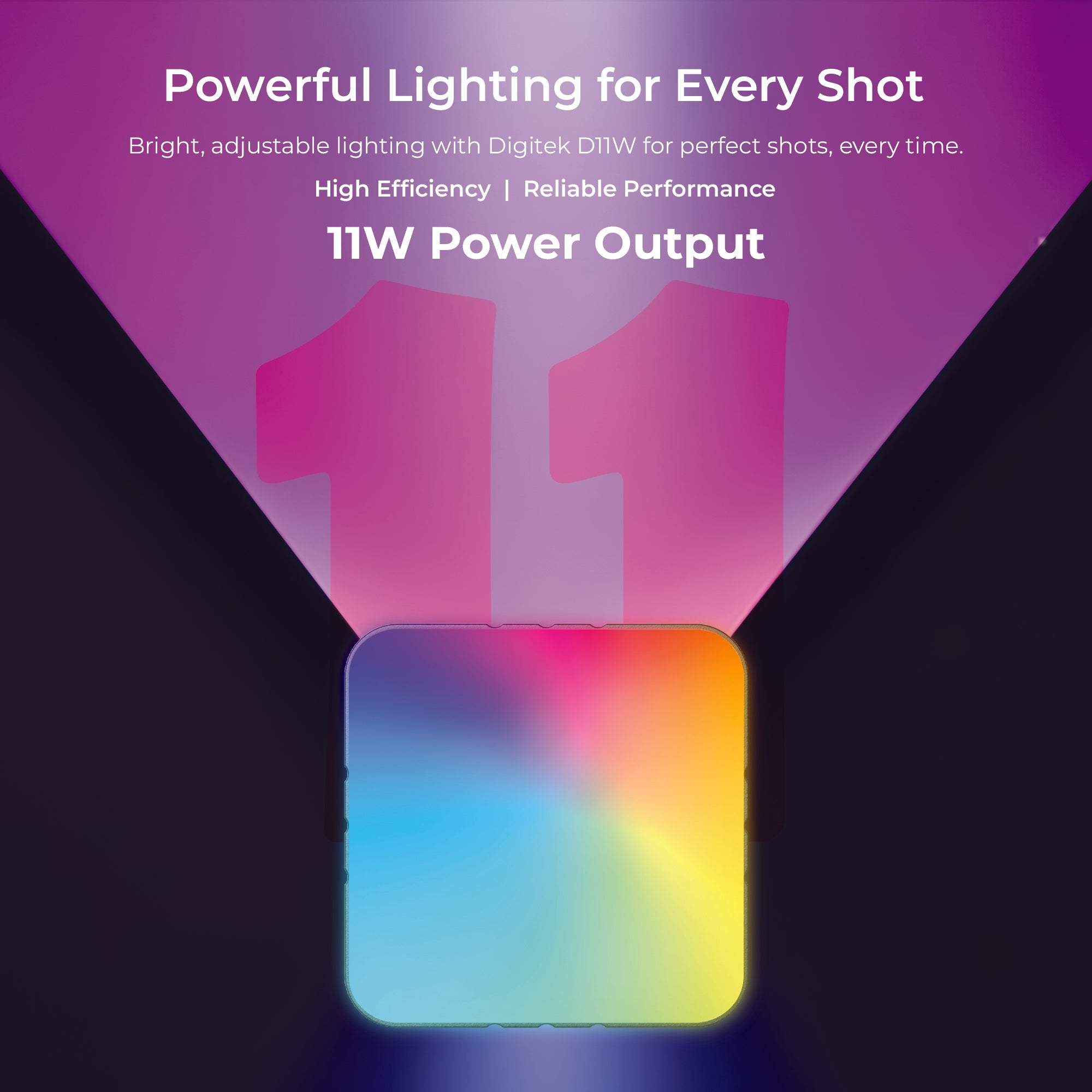 DIGITEK (LED-D11W RGB) 11W Portable Mini RGB LED Video Light with 2000mAh Battery, 21 Lighting Effects, 2500K–9900K CCT, HSI 0–360°, 120° Beam, CRI <95, 1/4" Mount, For Photography & Videography