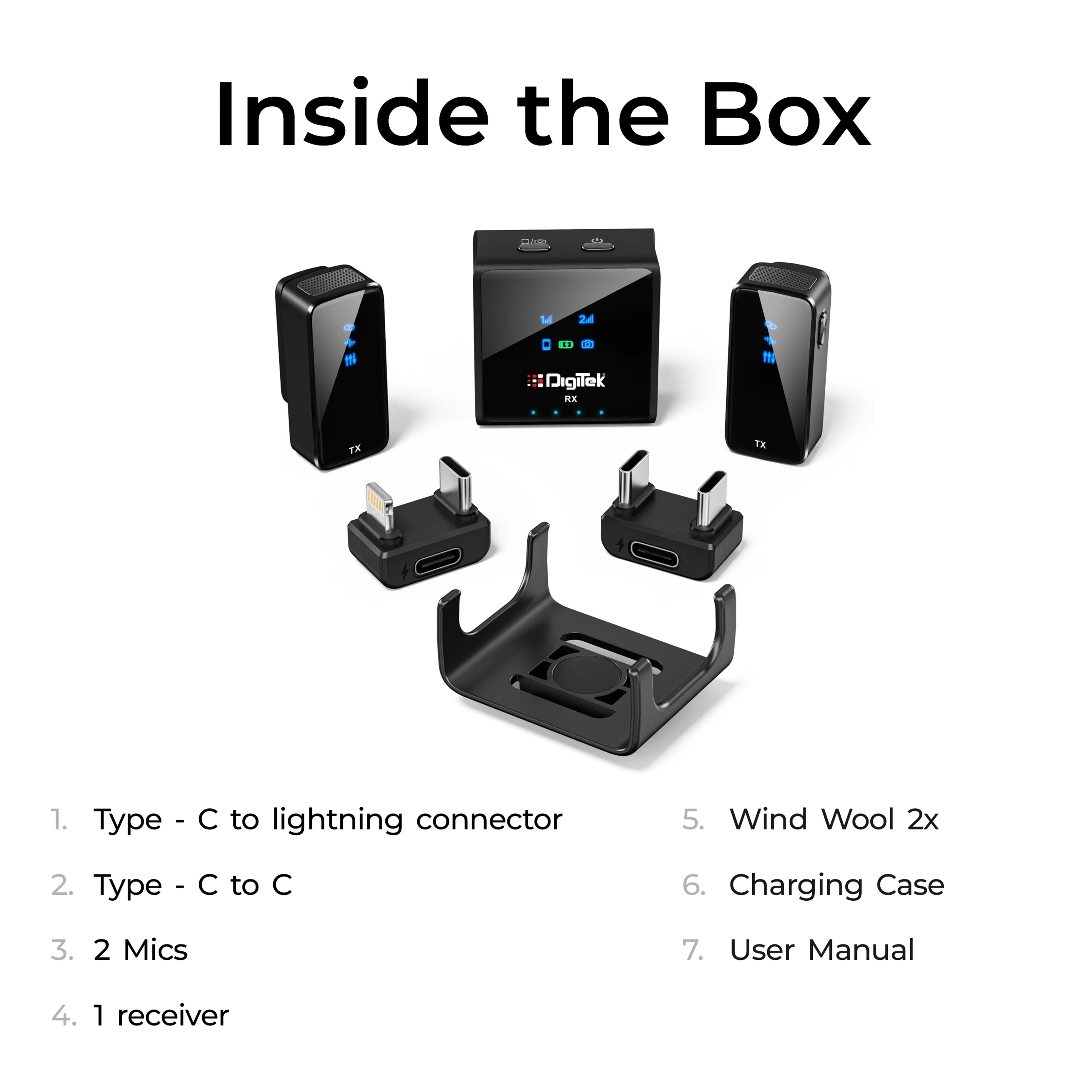 DIGITEK® (DWM-117) 2-in-1 Wireless Microphone, C to C & C to LTC Connector, Noise Cancellation, 360° Sound Capture, 70m Range, 6Hr Battery, Use with Smartphones & DSLR for Vlogging, Youtube, Videoshoots