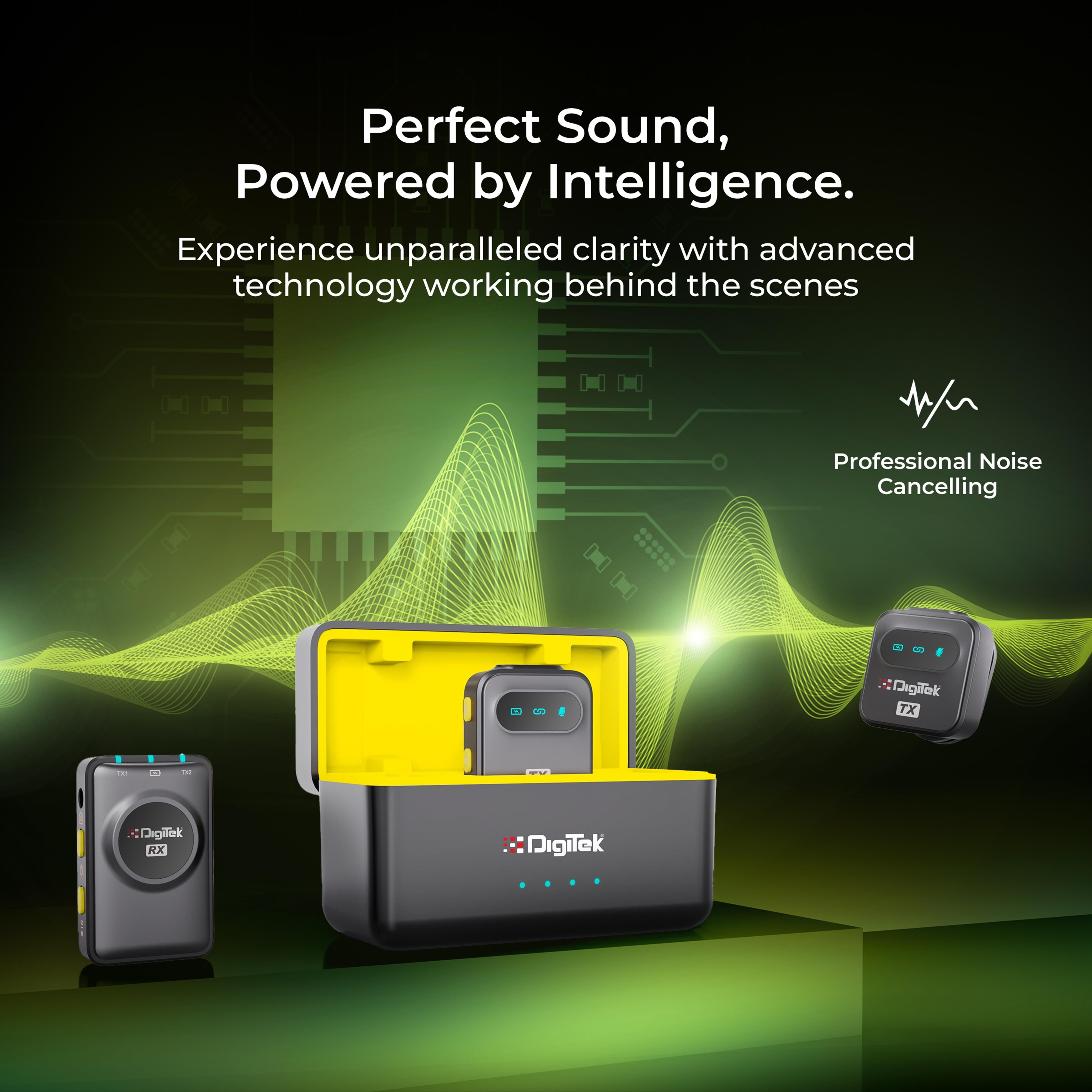 Digitek® (DWM-118) 2-in-1 Wireless Microphone, 50m Range, Noise Reduction, 7Hr Battery, Plug & Play, C-to-C & C-to-LTC Converter, iOS/Android/DSLR Compatible - for Vlogging/Interview/Video Shooting