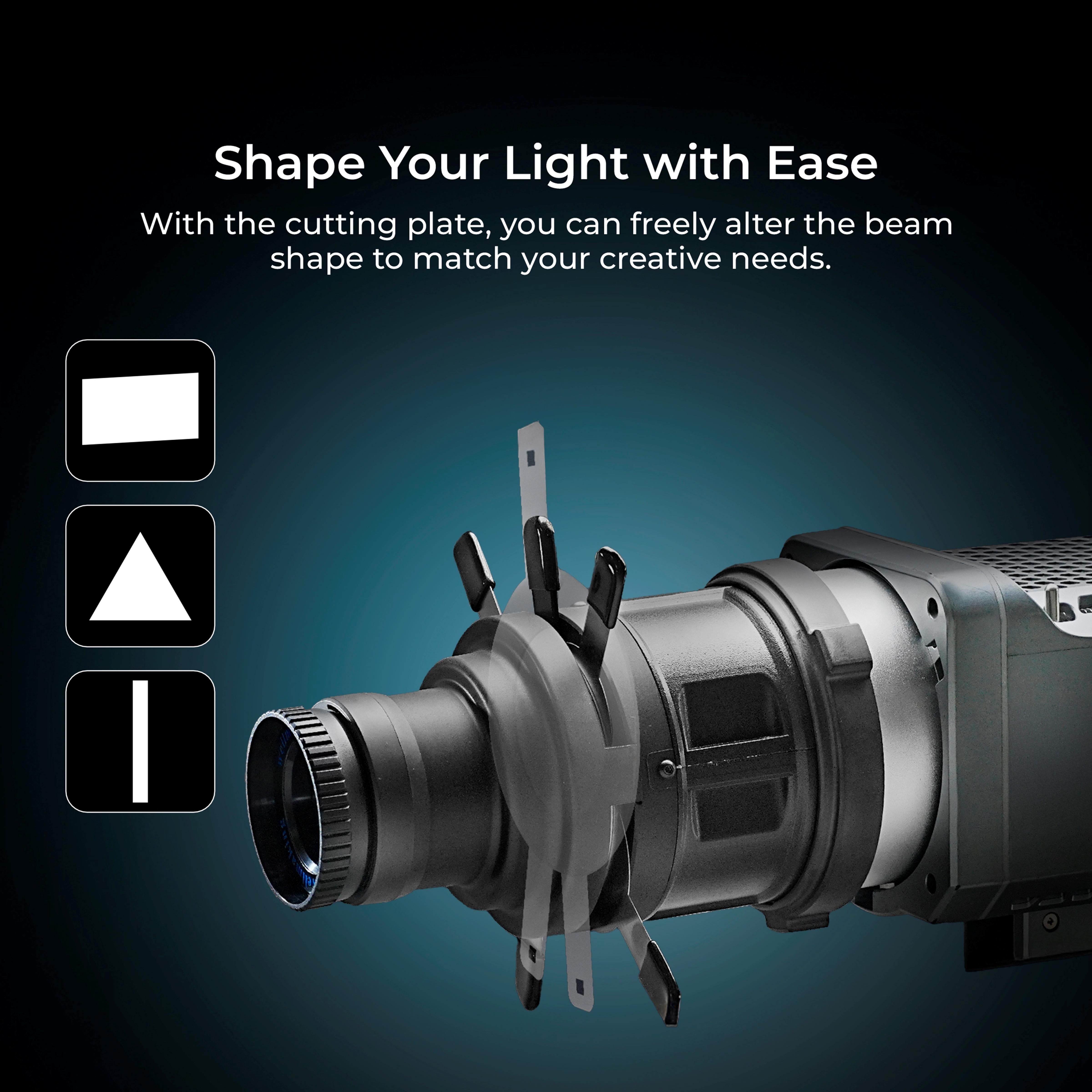 Digitek (DS-240) Bowens Mount Optical Snoot Projector Kit with Gobo Frame & 4 Color Films, 6 Stainless Gobo Patterns, 38° Lens for LED Lights, Sharp Image Projection, Fit for LED Continuous Lights.